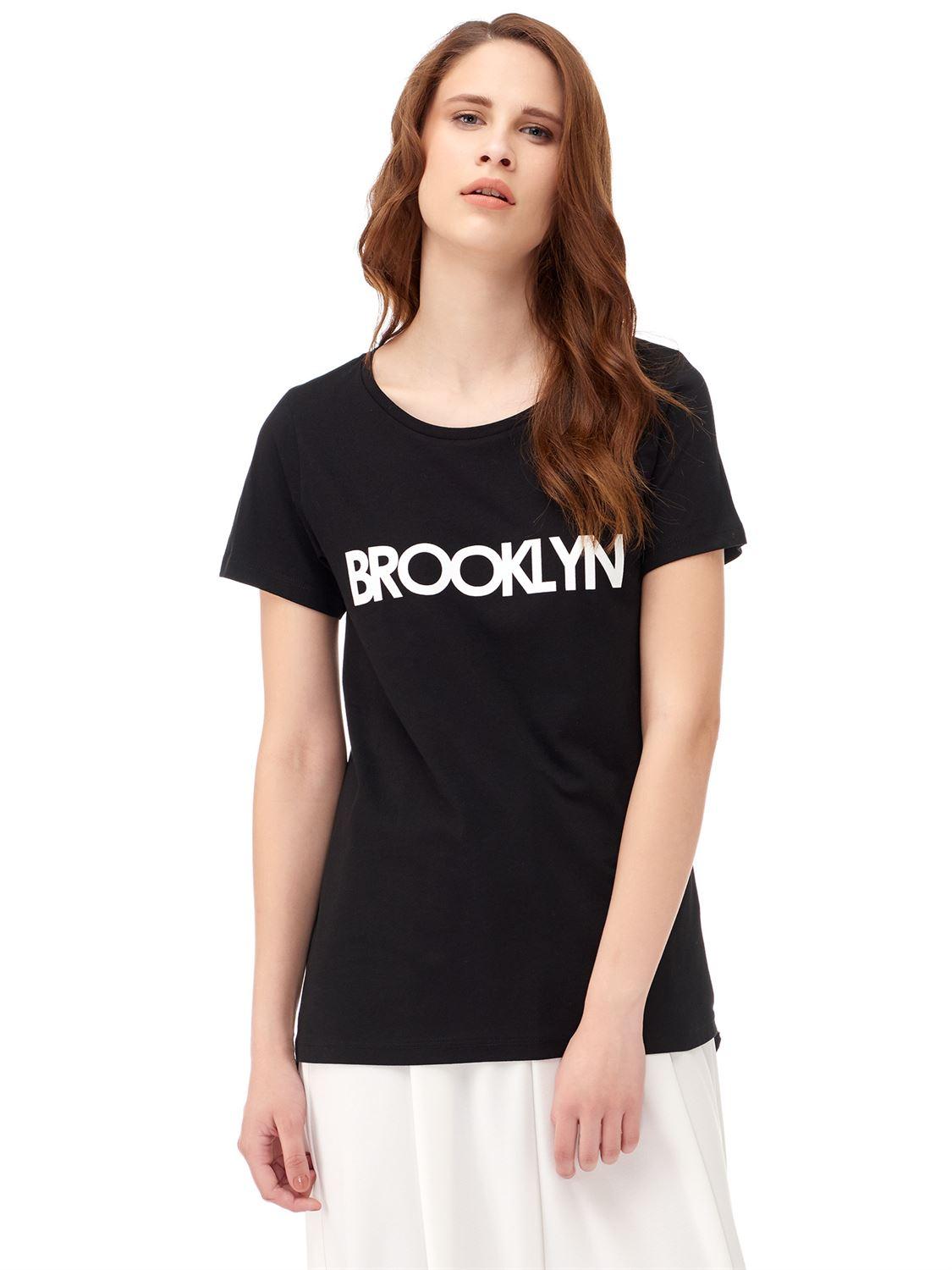 16583 Broklyn Baskı Uzun T-Shirt-Siyah