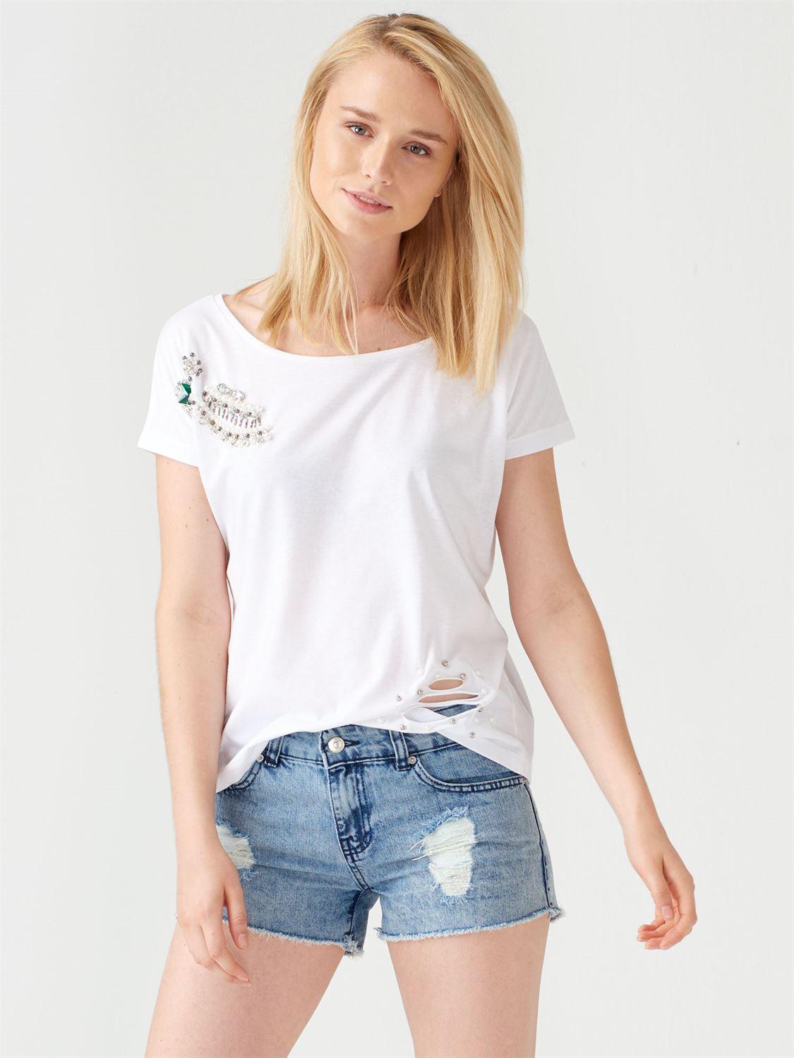 2557 Taş İşlemeli T-Shirt-Beyaz
