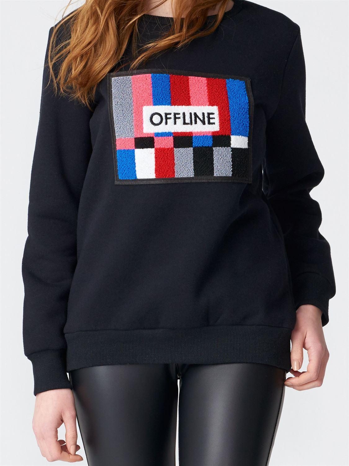 16138 Offline Nakışlı Sweatshirt-Siyah