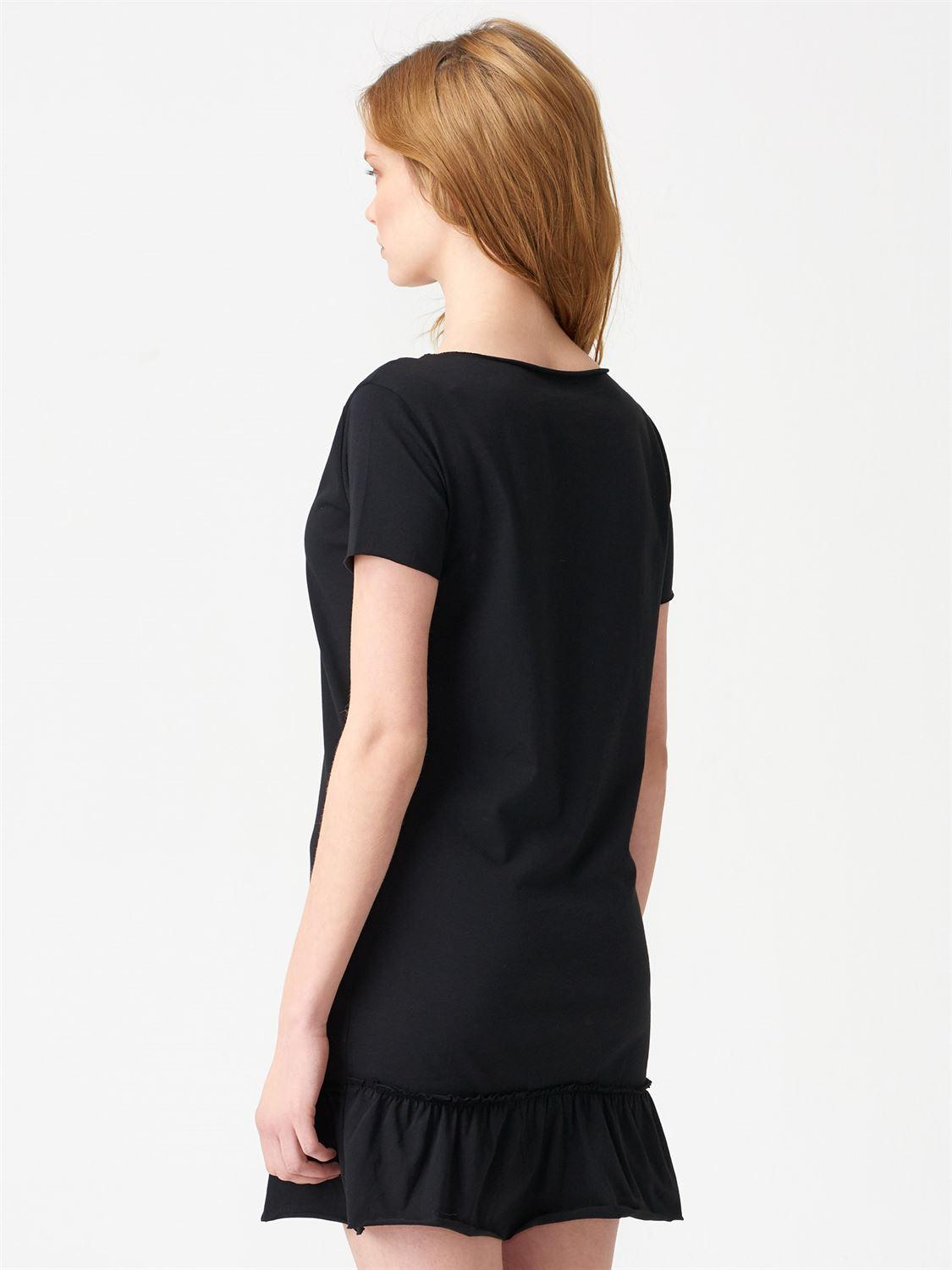 16647 Alt Fırfırlı Uzun T-Shirt-Siyah