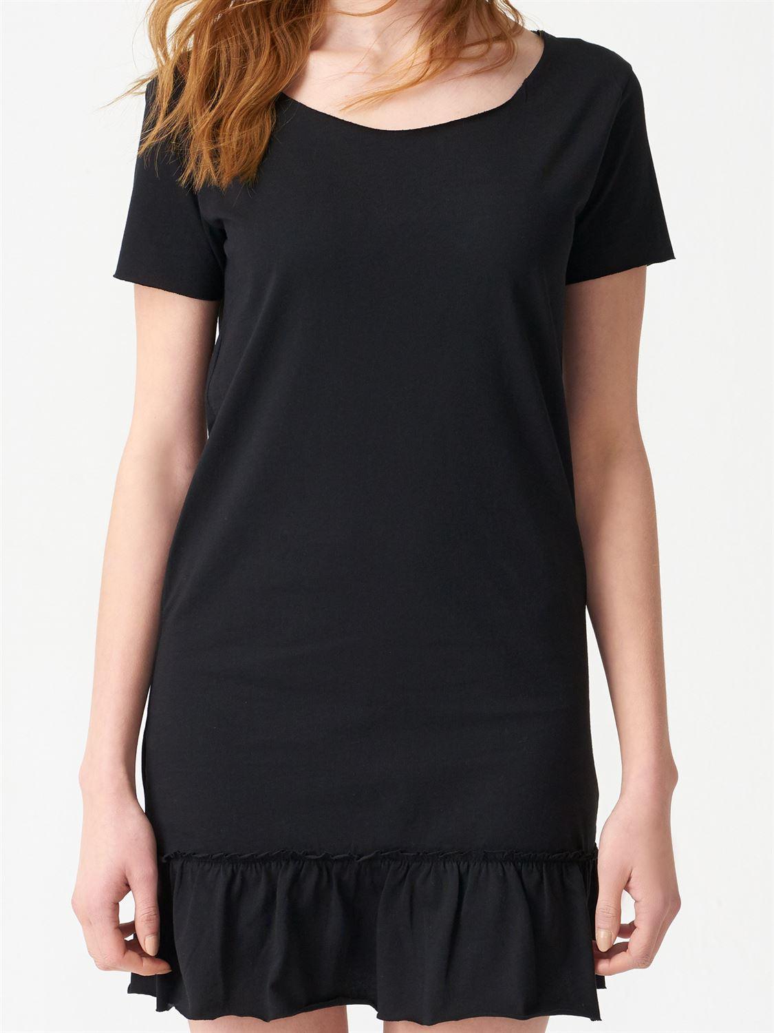 16647 Alt Fırfırlı Uzun T-Shirt-Siyah