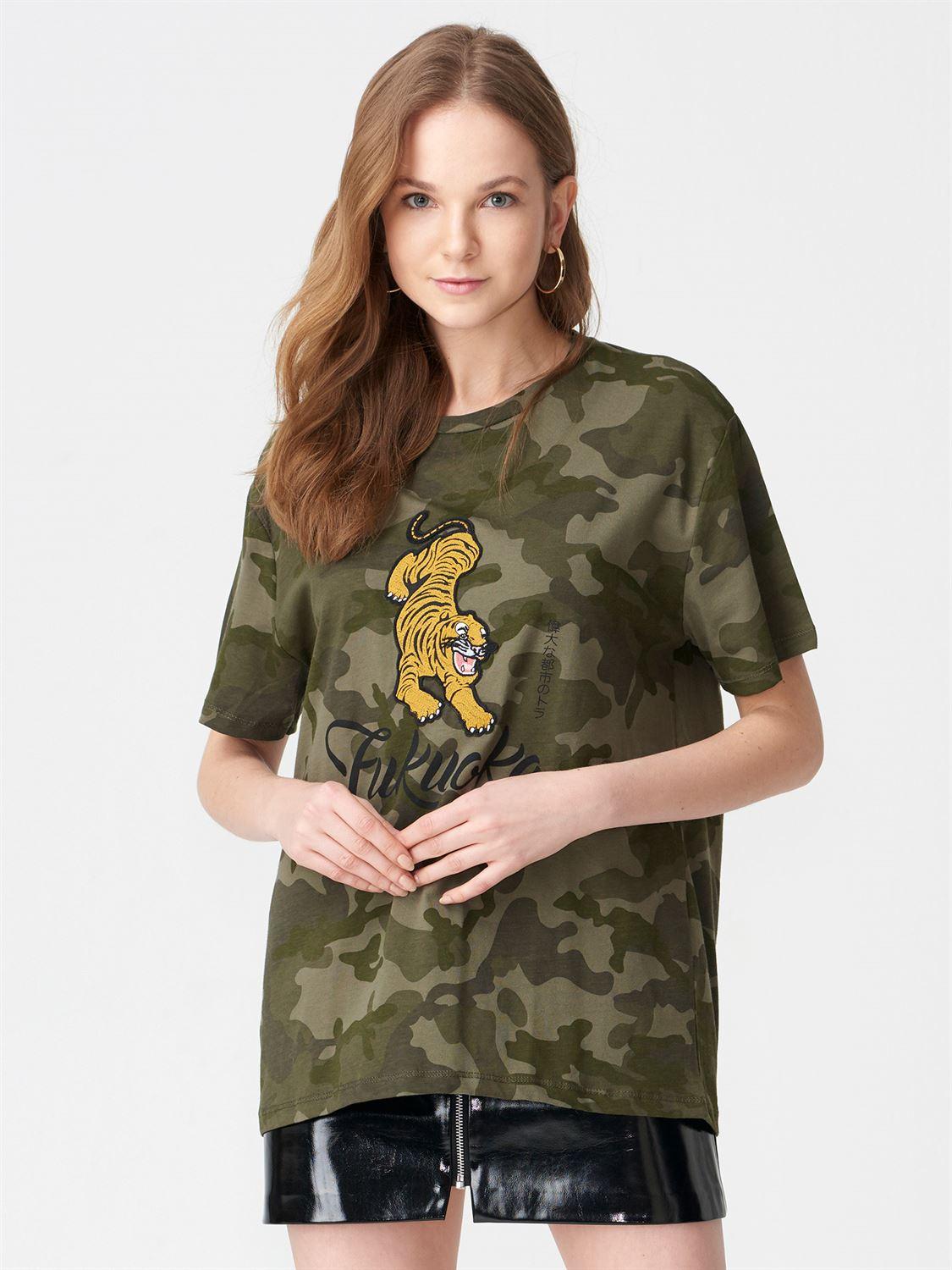 4817 Kaplan Armalı Kamuflaj T-Shirt-Haki