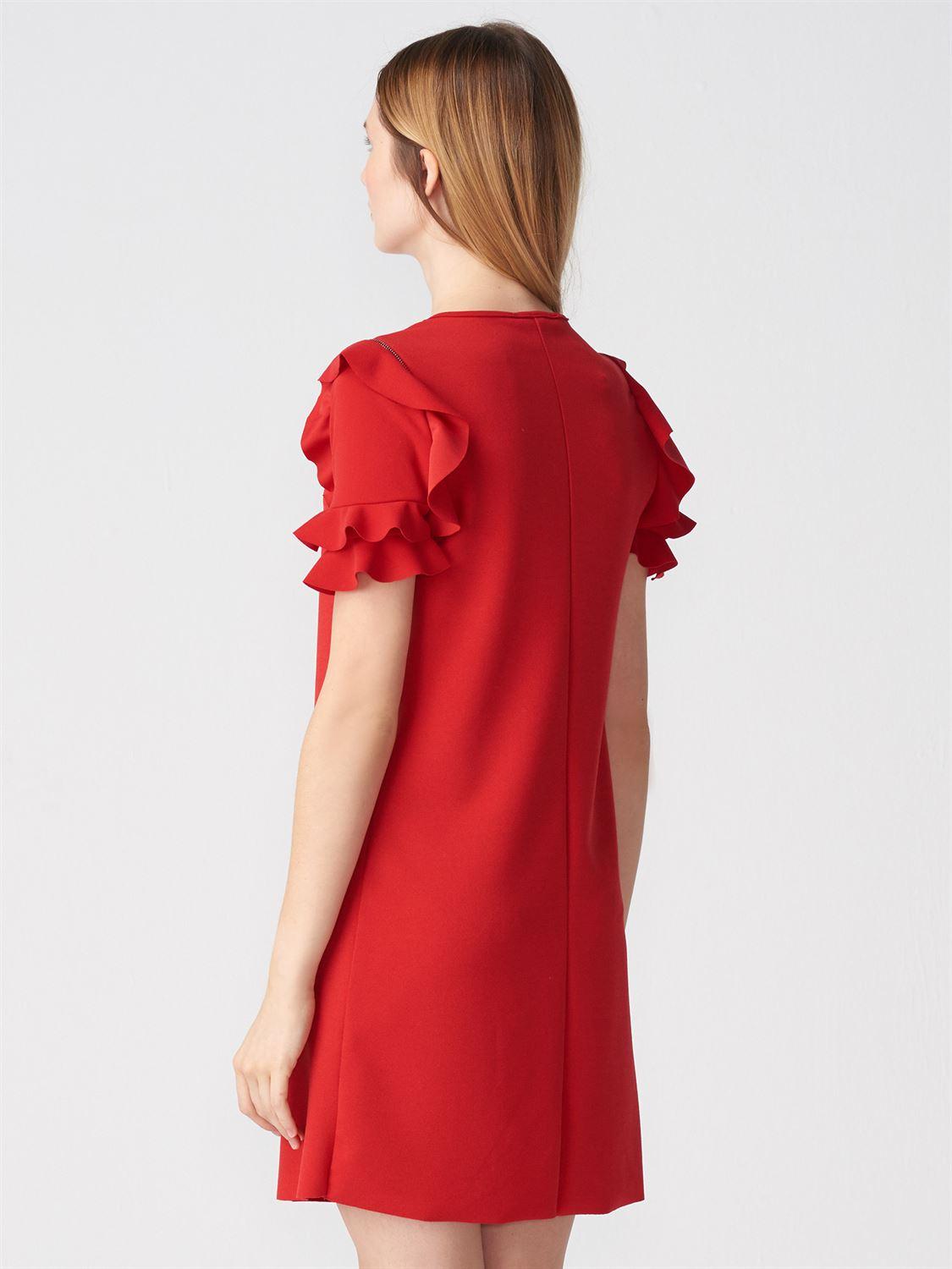 9821 Omzu Fermuarlı Elbise-Kırmızı