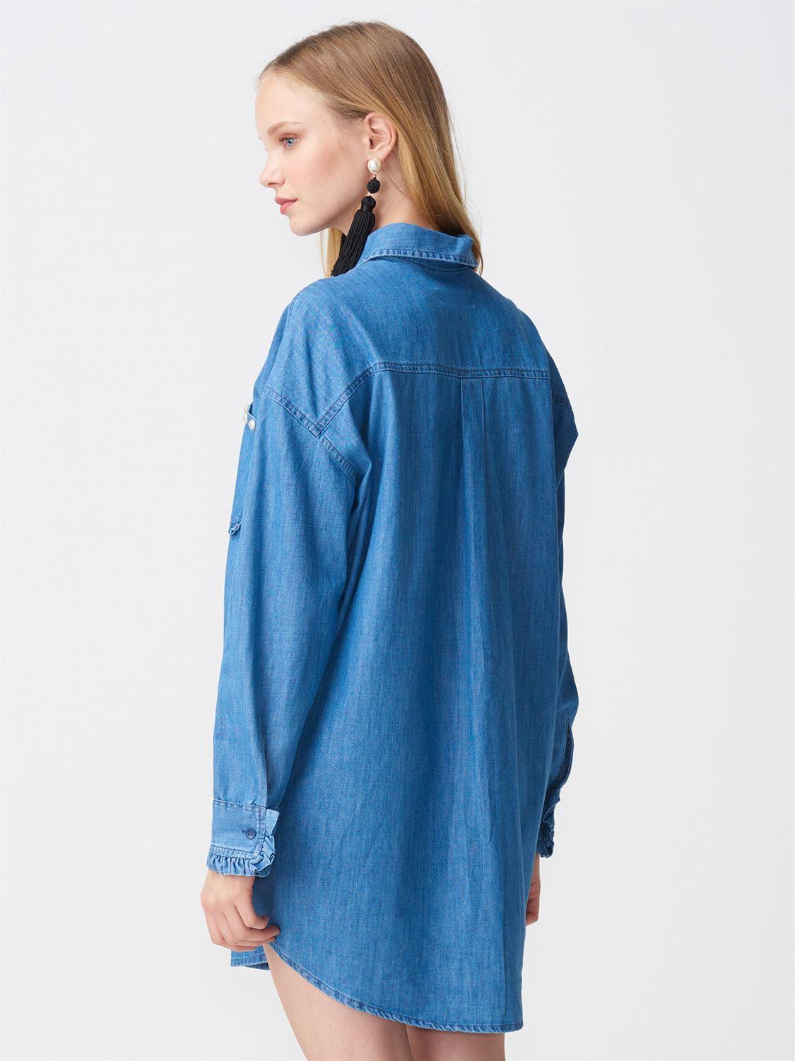 5240 Cebi İnci Çakımlı Gömlek-Mavi