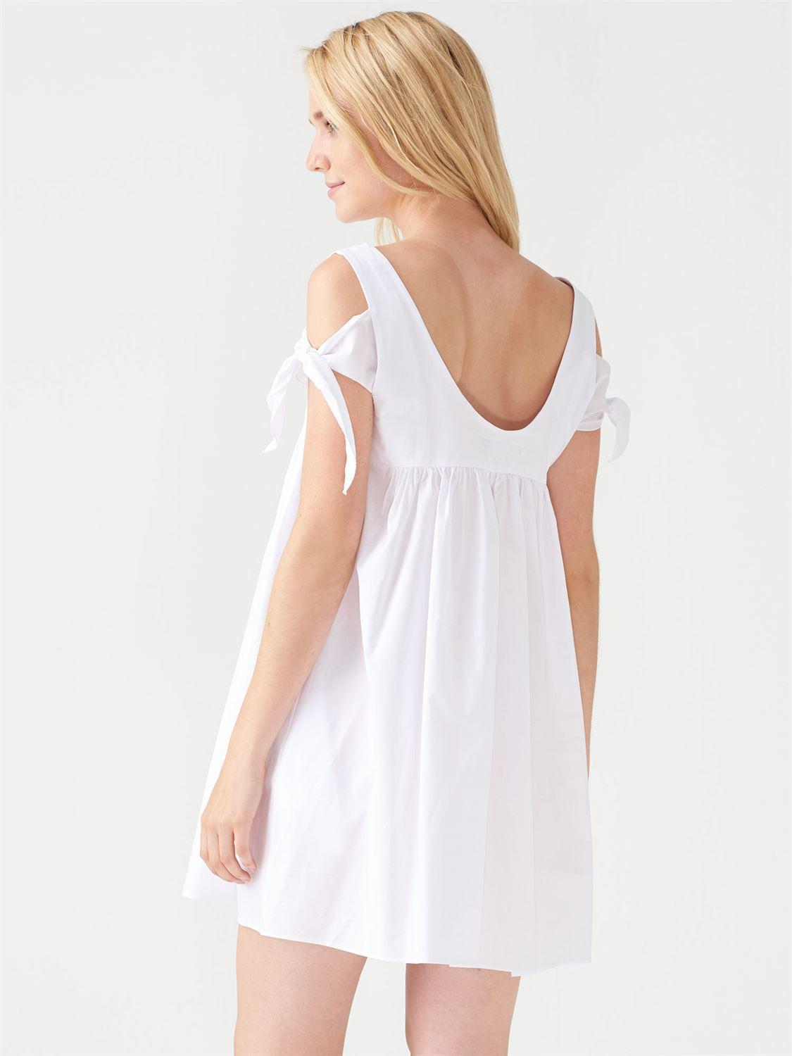 10017 Omuzları Bağlamalı Gömlek Elbise-Beyaz