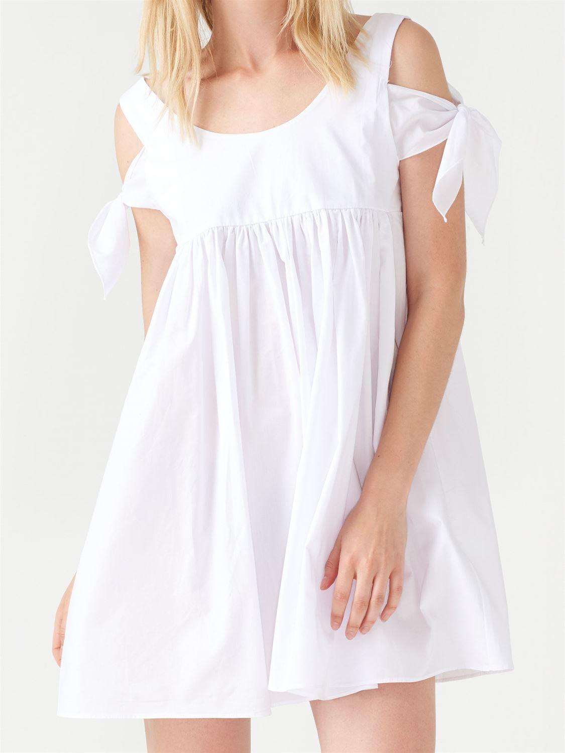 10017 Omuzları Bağlamalı Gömlek Elbise-Beyaz