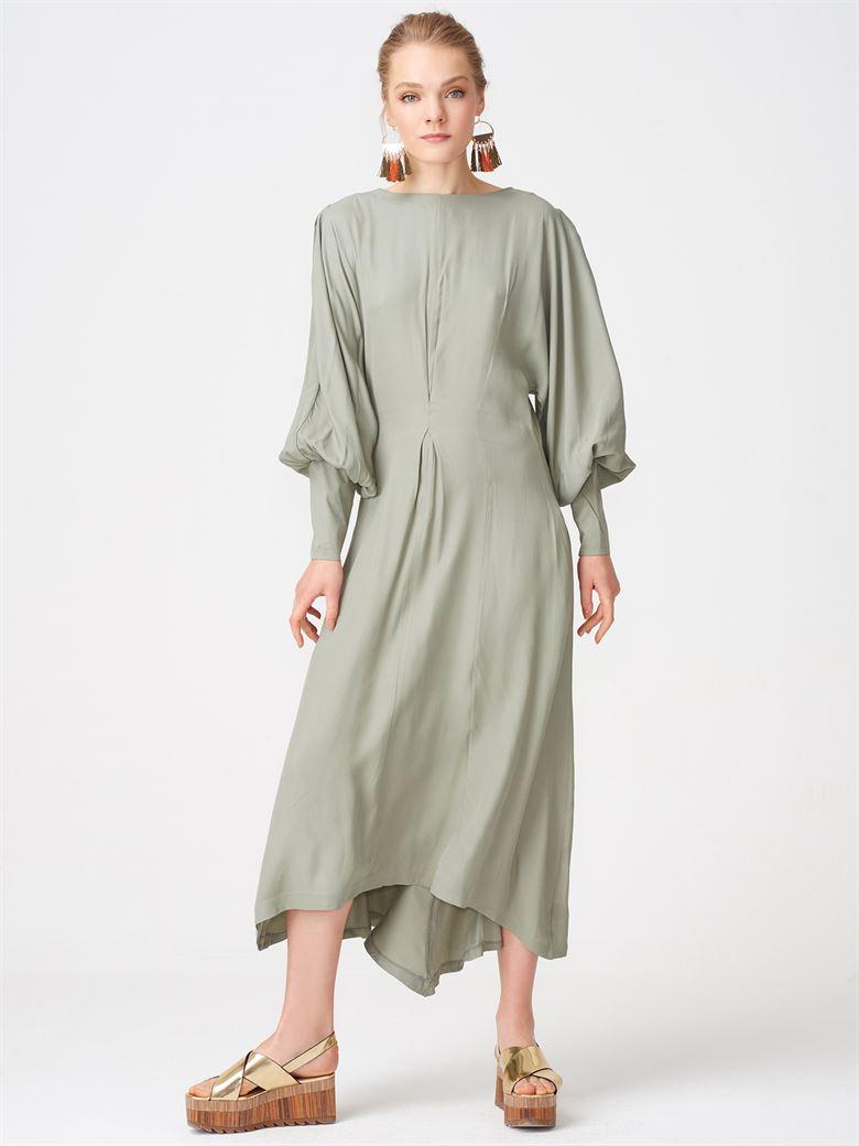 11075 Yarasa Kol Uzun Elbise-Haki