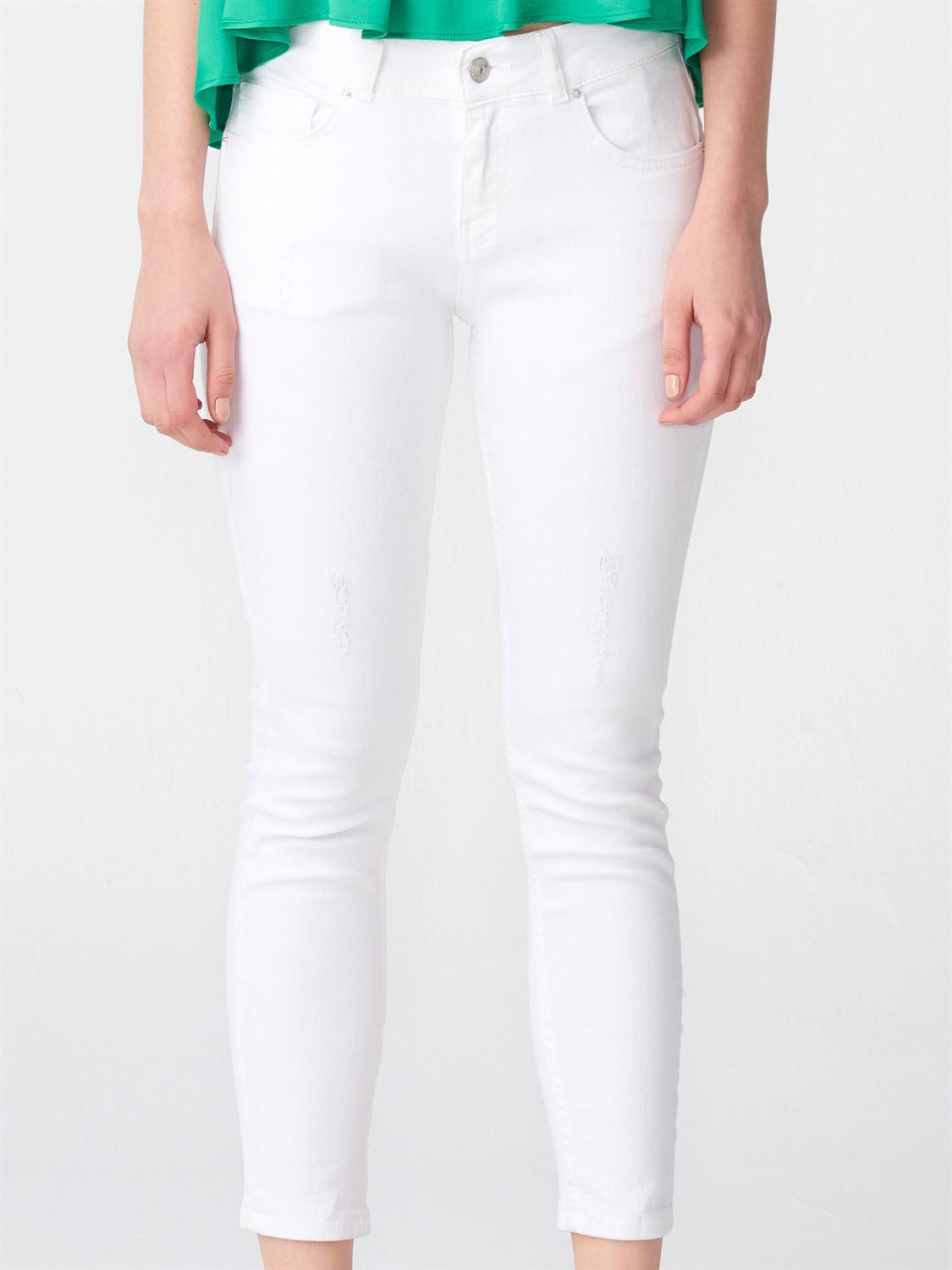 7881 Dar Paça Beyaz Pantolon-Beyaz