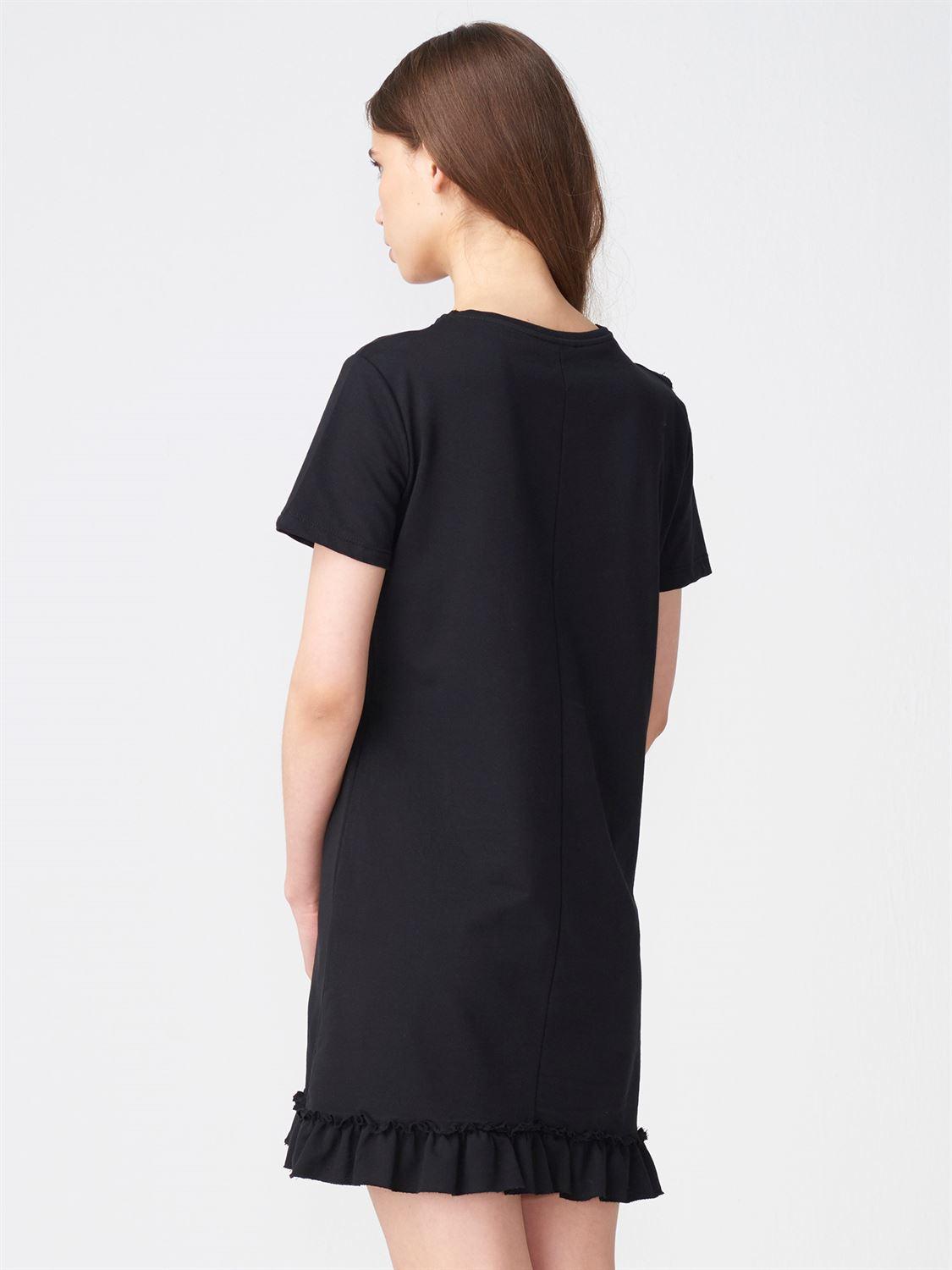 9804 Fırfır Detaylı Penye Elbise-Siyah