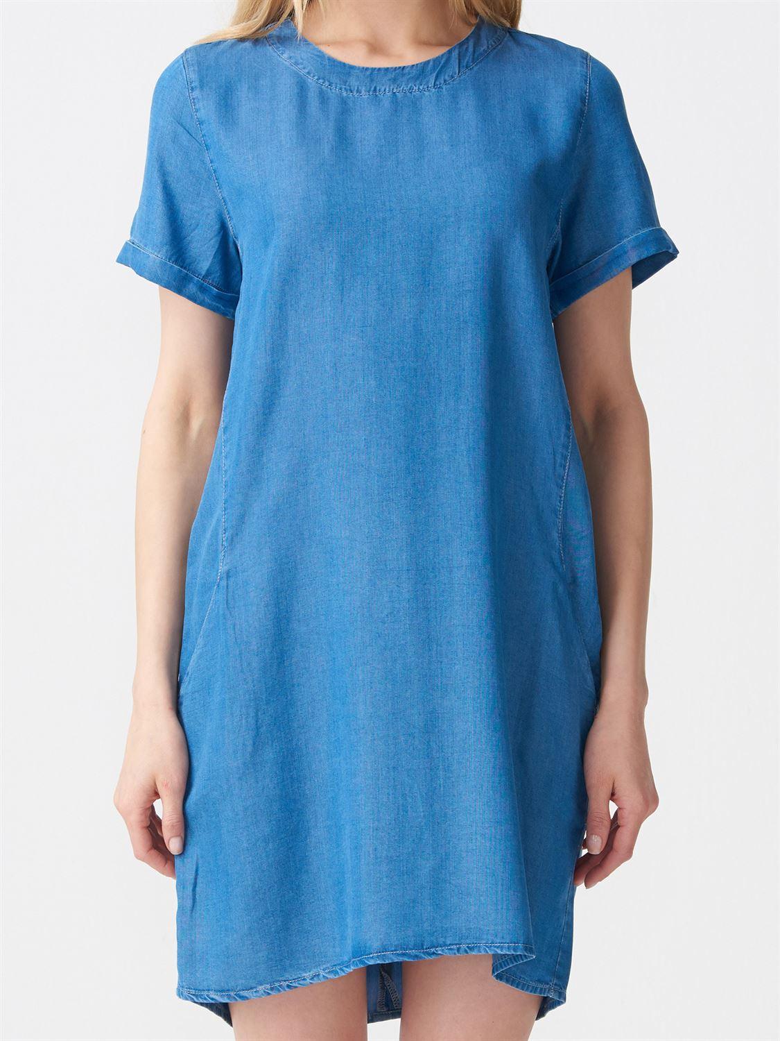 9580 Arkası Fermuarlı Tensel Elbise-Mavi
