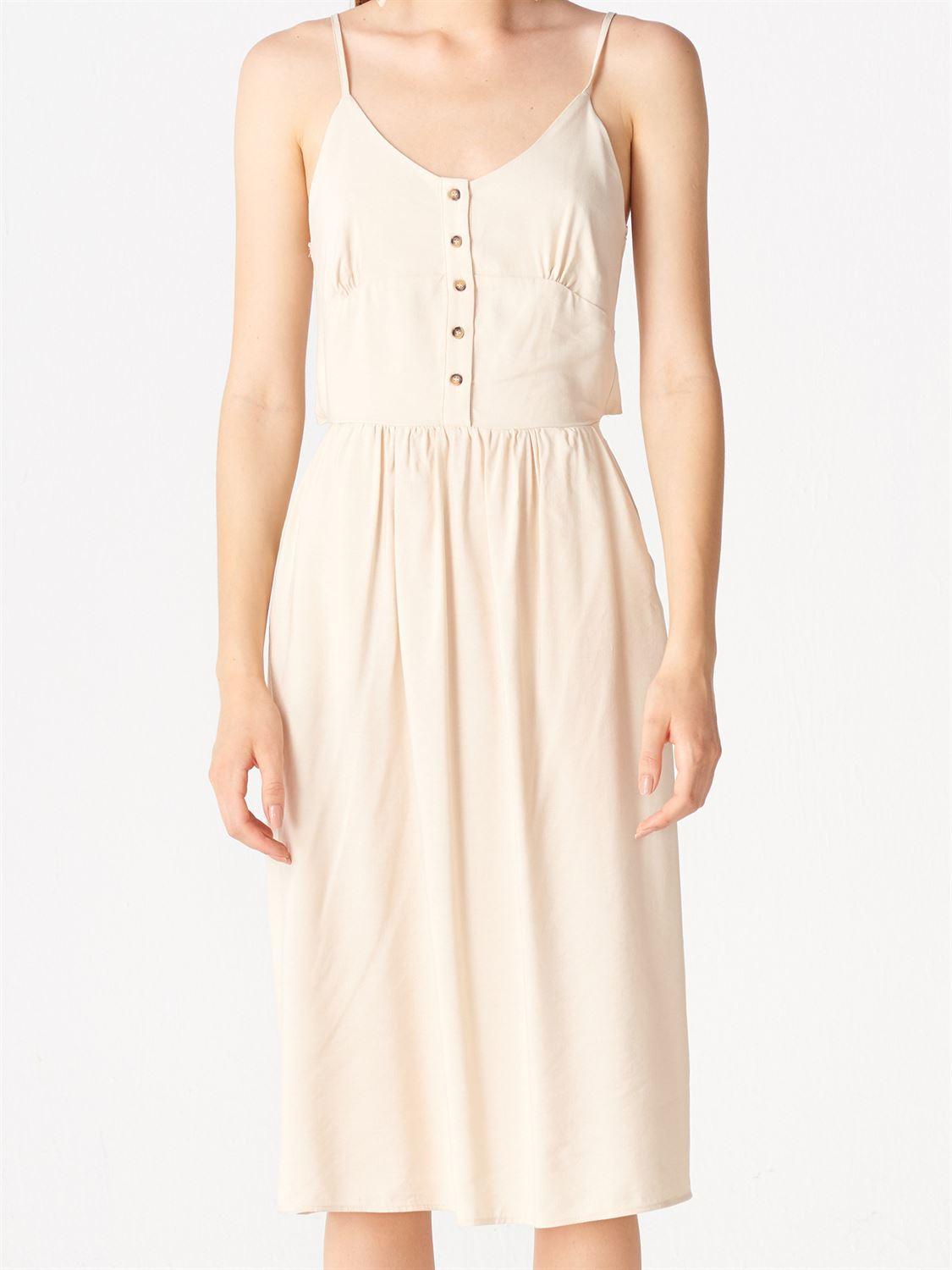 9878 Sırt Bağlamalı Askılı Elbise-Bej