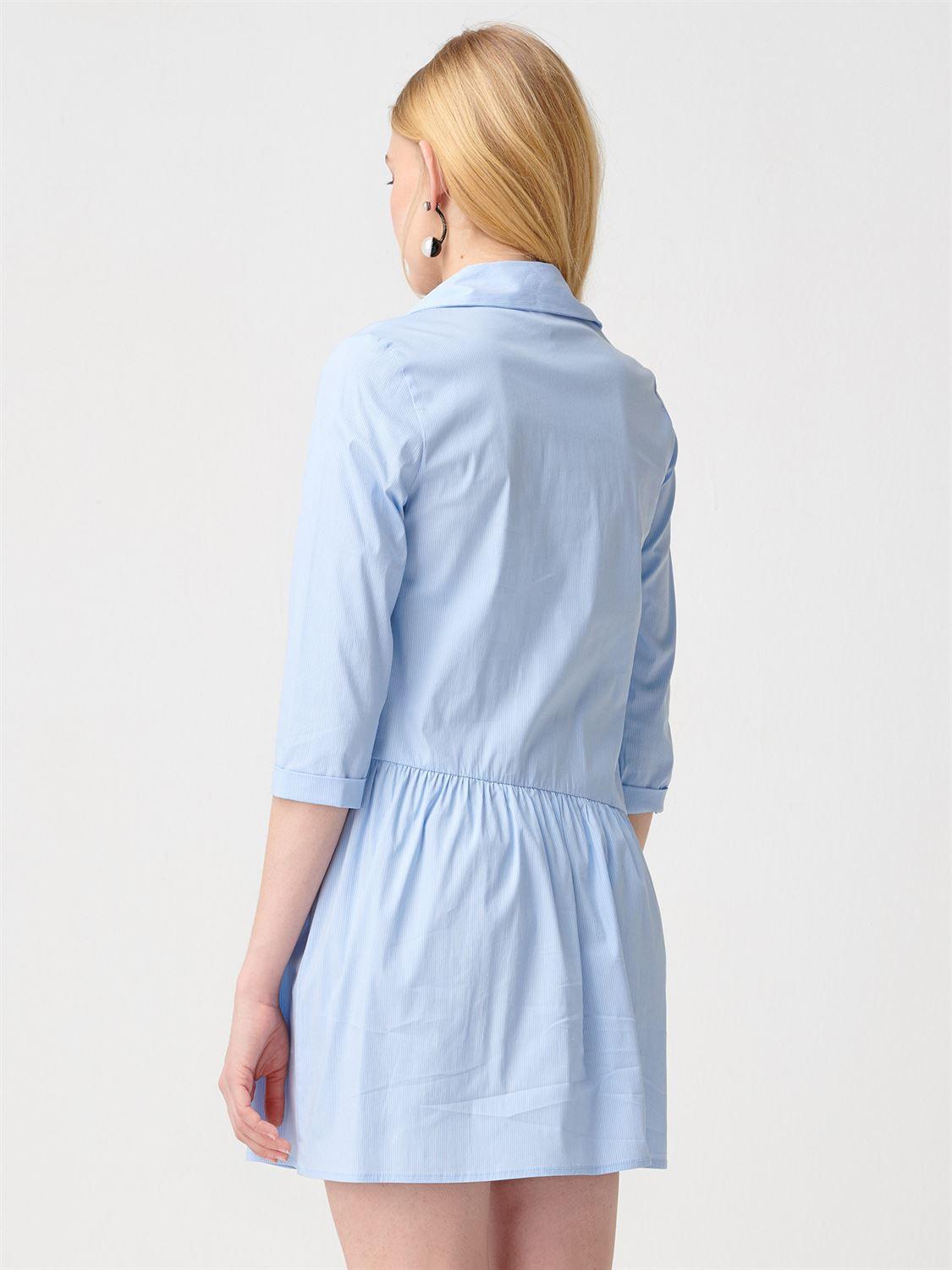 9937 Gömlek Yakalı Elbise-Mavi