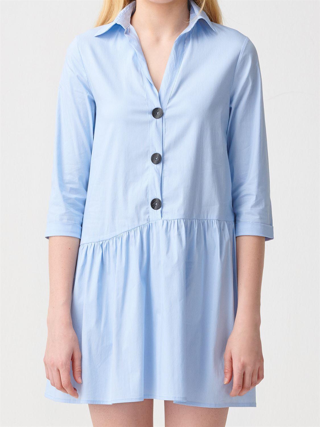9937 Gömlek Yakalı Elbise-Mavi