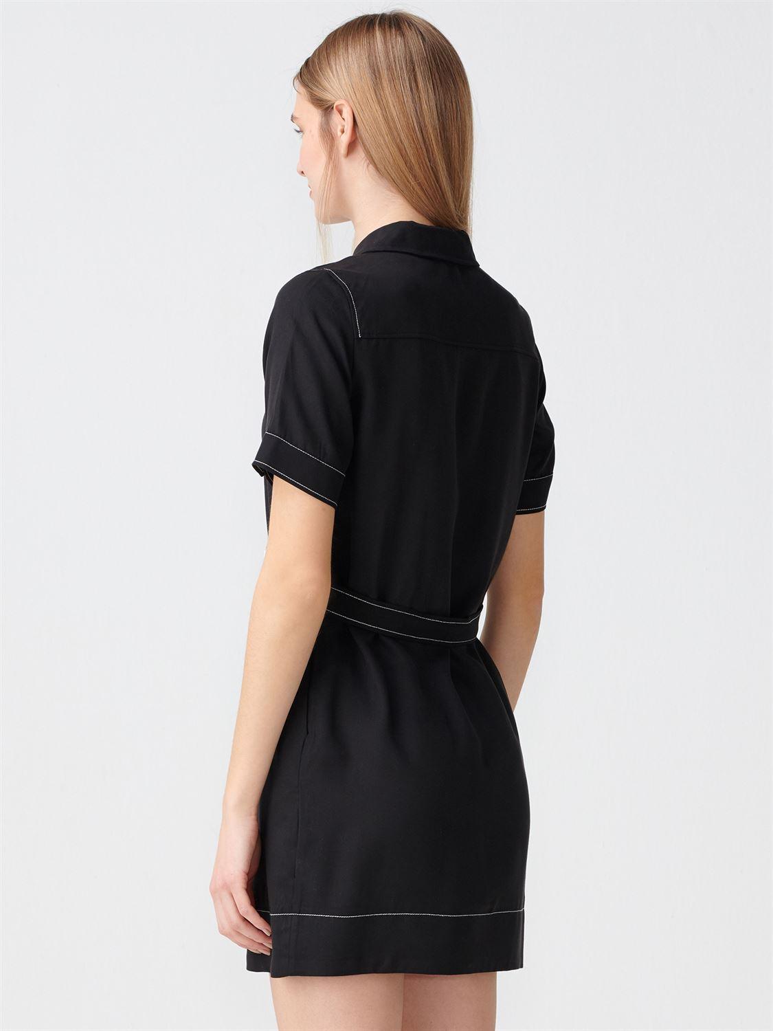9963 Önden Fermuarlı  Elbise-Siyah