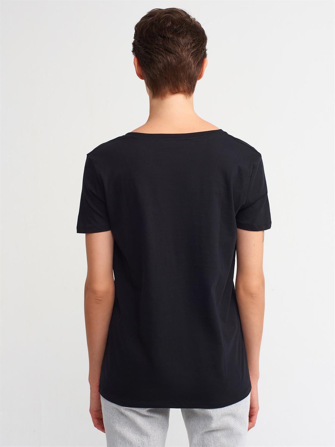 3470 V Yaka Basic T-Shirt-Siyah
