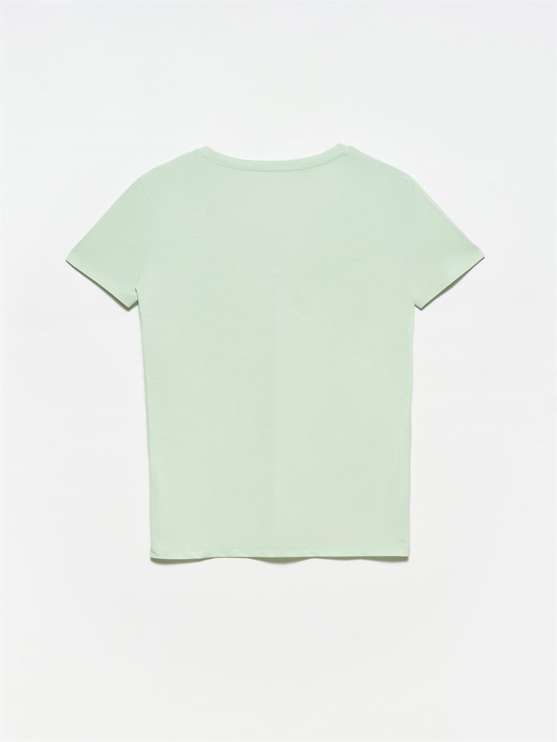 3470 V Yaka Basic T-Shirt-Açık Yeşil