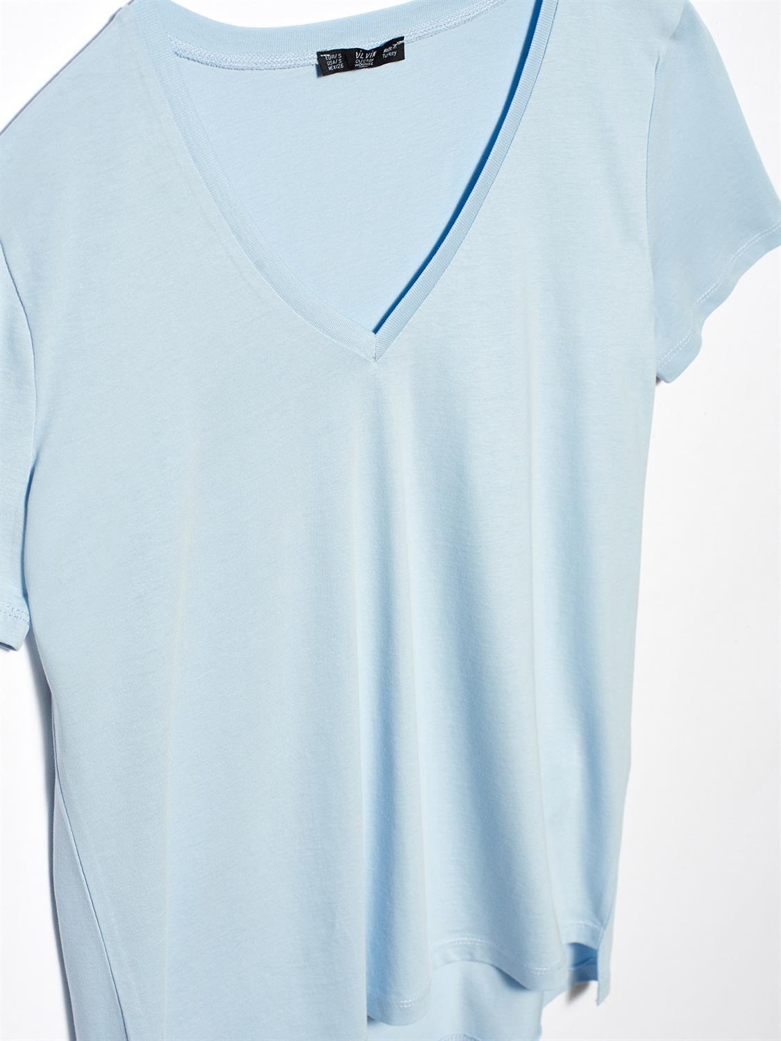 3470 V Yaka Basic T-Shirt-Bebe Mavi