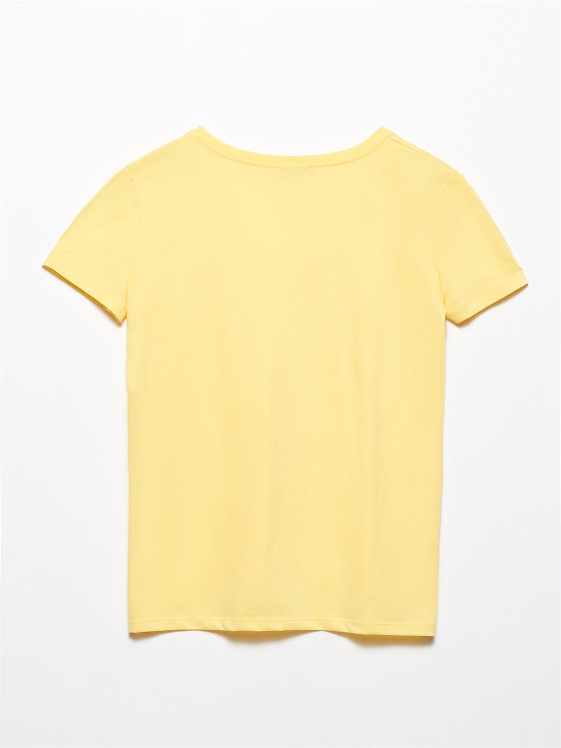 3470 V Yaka Basic T-Shirt-Canlı Sarı