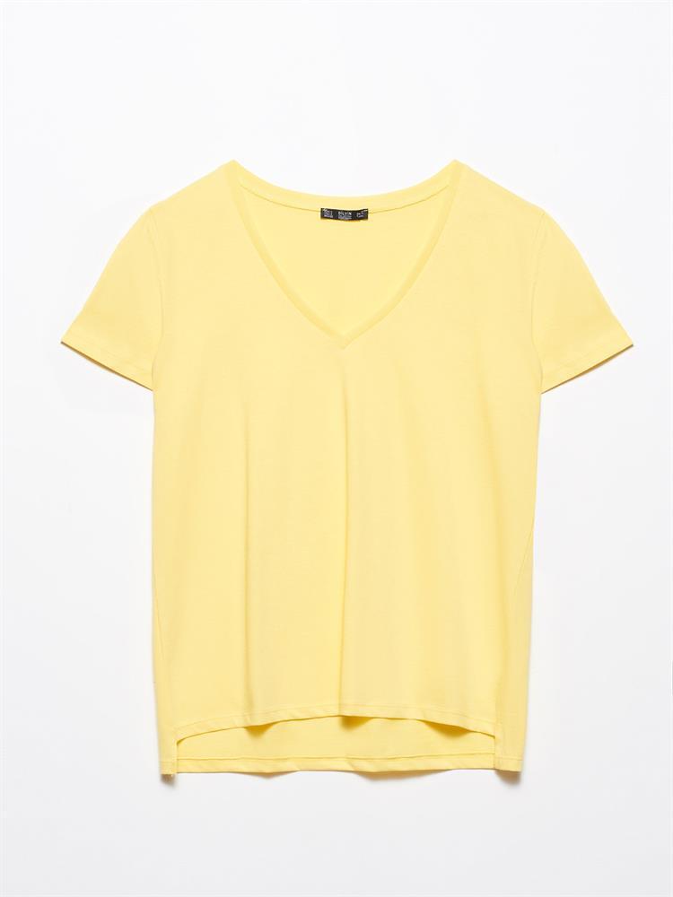 3470 V Yaka Basic T-Shirt-Canlı Sarı