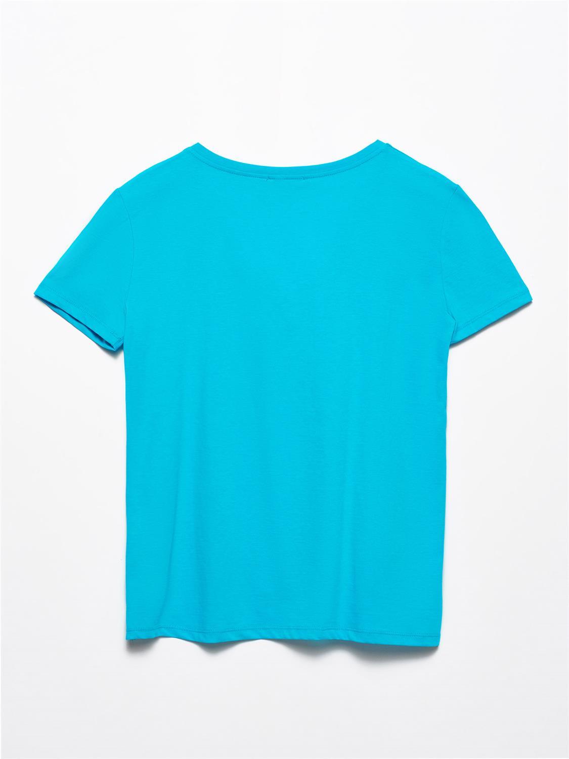 3470 V Yaka Basic T-Shirt-Mavi