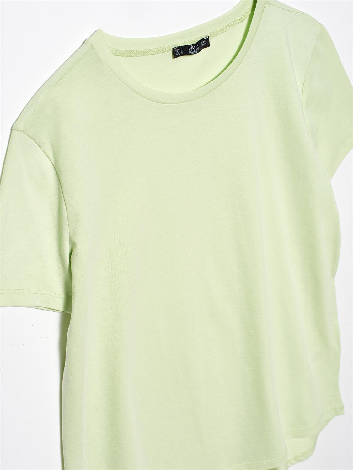 3471 Bisiklet Yaka Basic T-Shirt-Su Yeşili