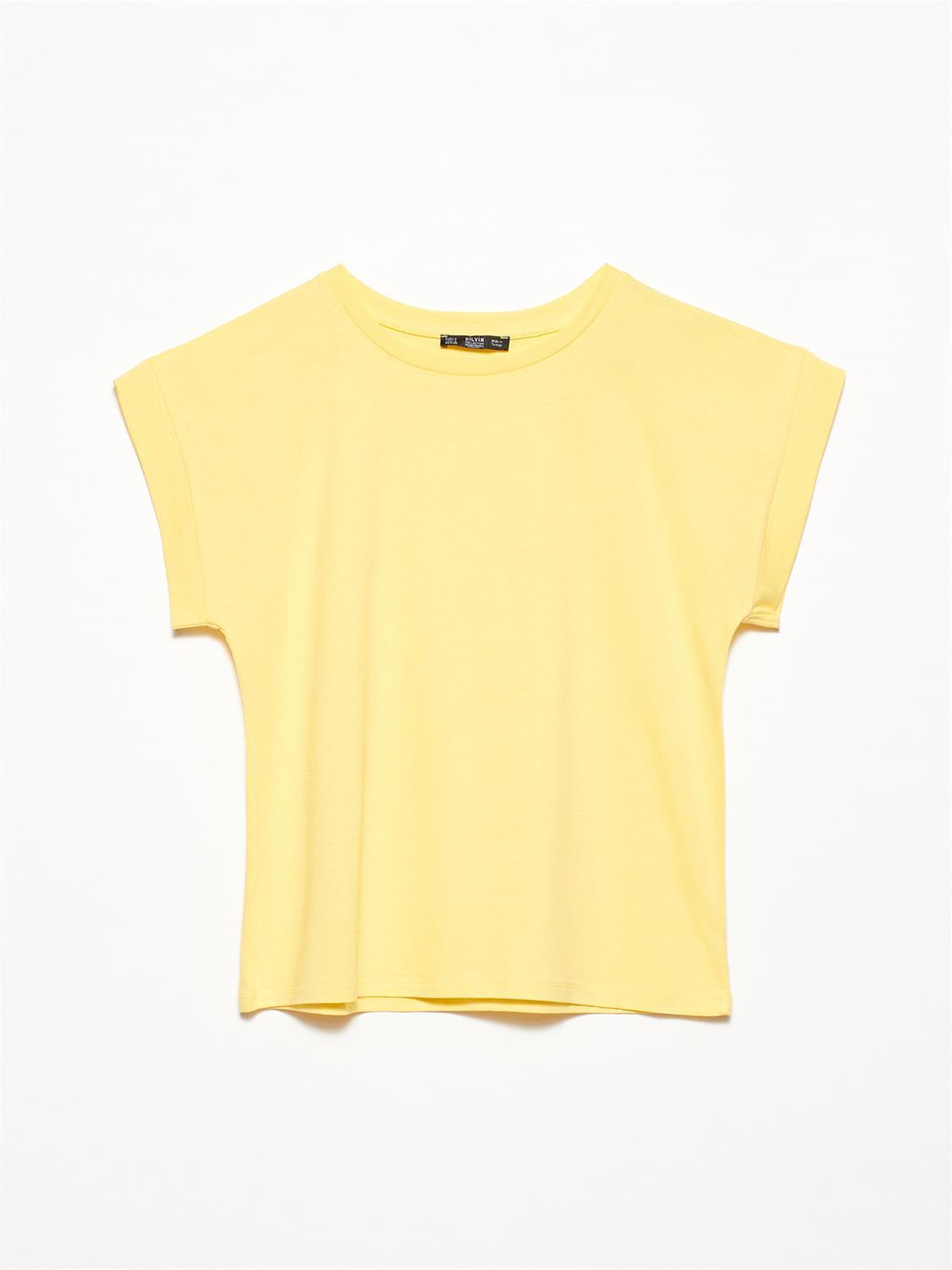 3504 Bisiklet Yaka Penye T-Shirt-Canlı Sarı