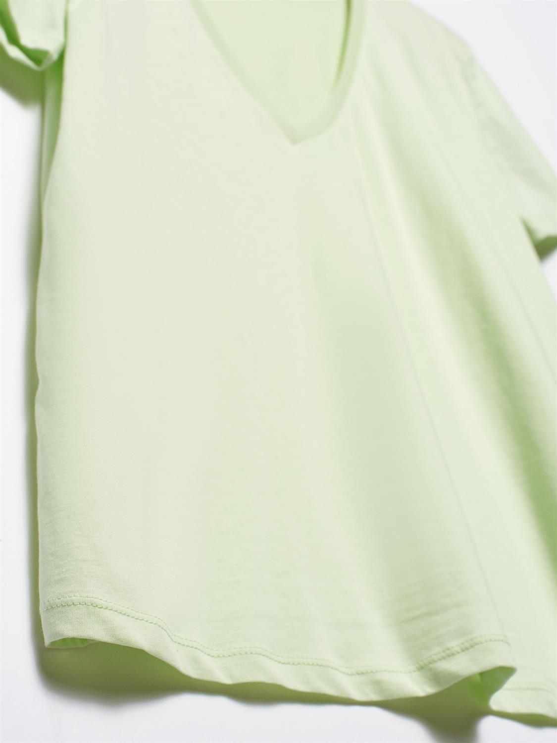 3505 V Yaka Vatkalı Penye Bluz-Su Yeşili