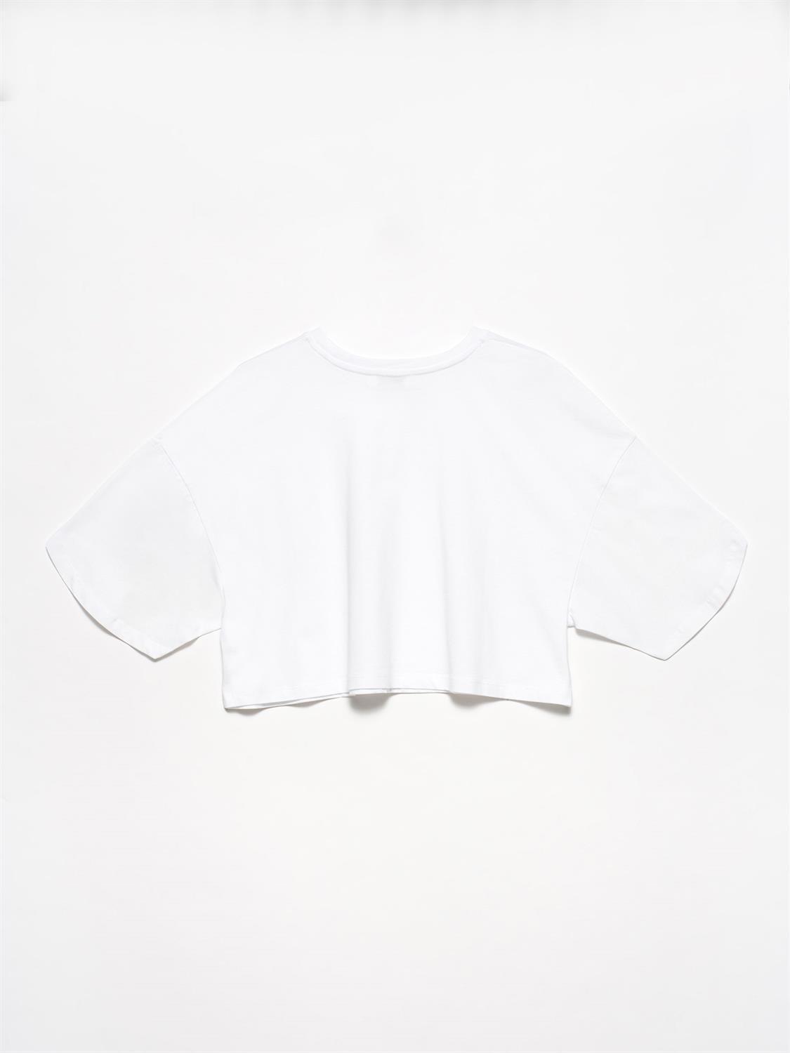 3532 Kol Detaylı Salaş T-Shirt-Beyaz