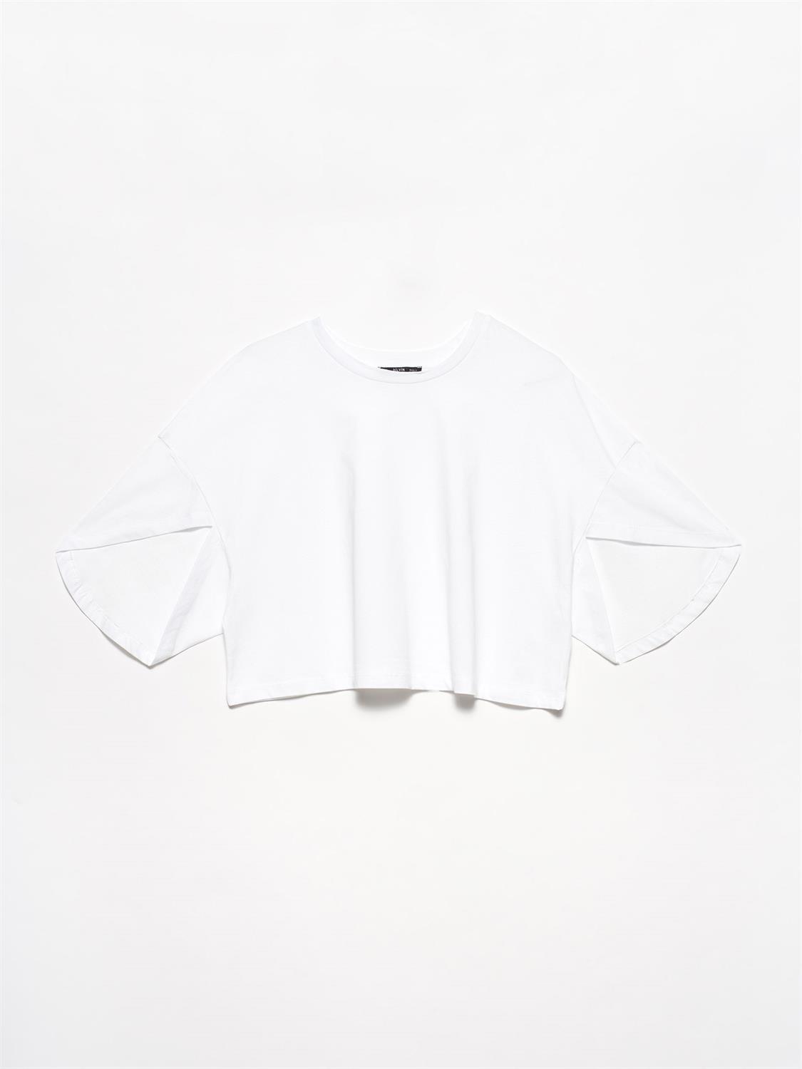3532 Kol Detaylı Salaş T-Shirt-Beyaz