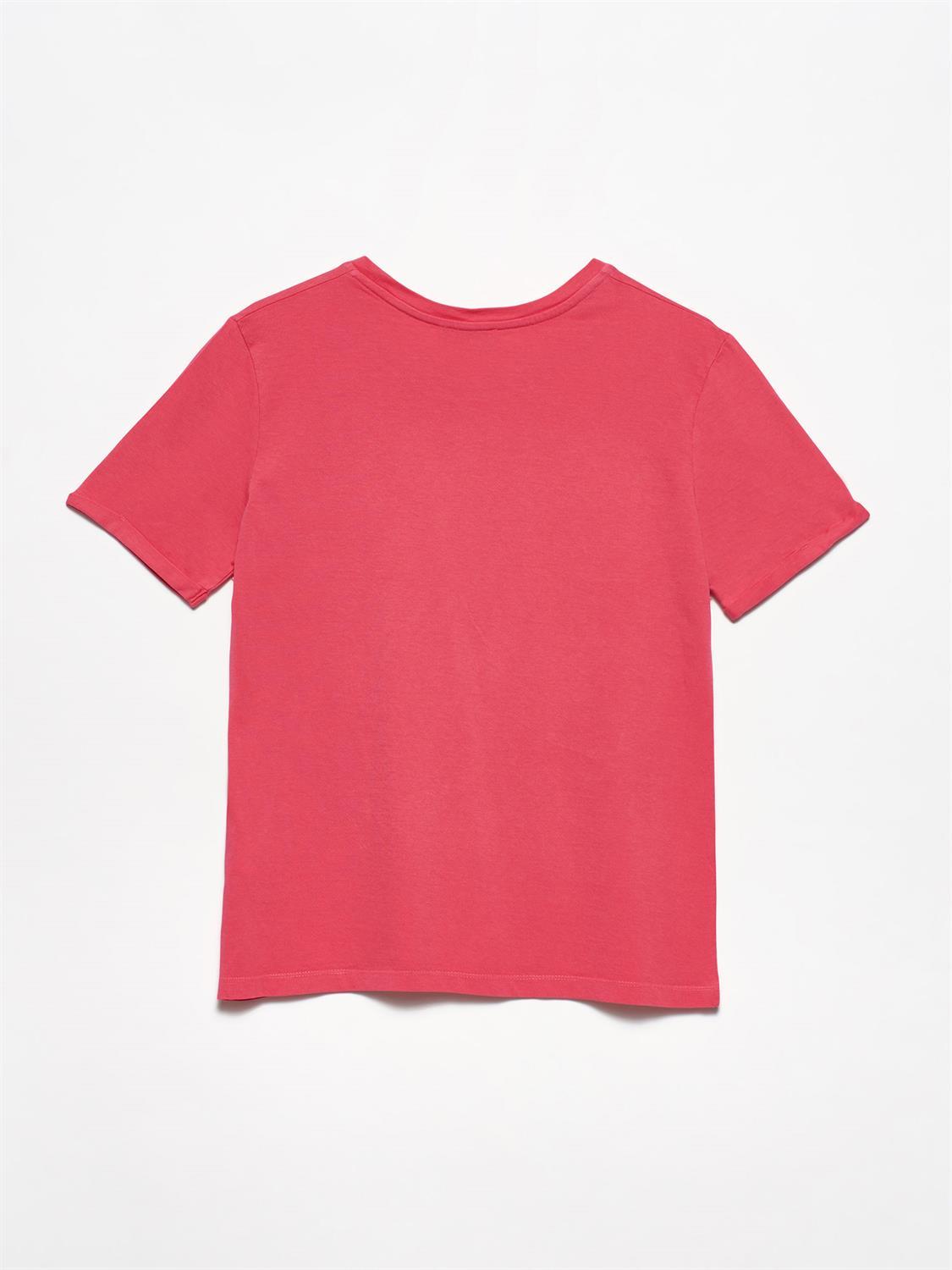 3535 Kol Duble Kıvırmalı Basic T-Shirt-Fuşya