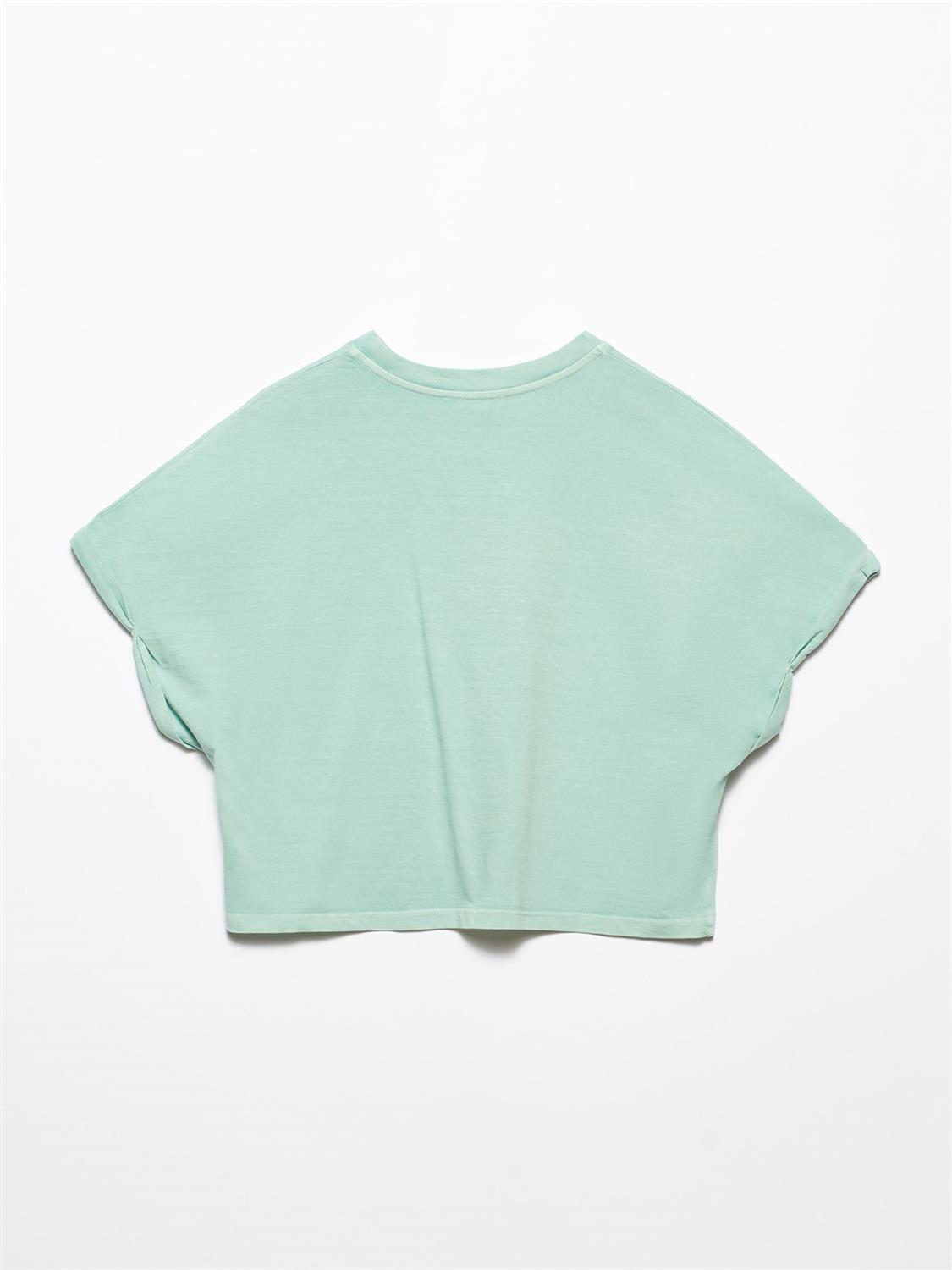 3536 Kol Kıvırmalı Cepli Salaş T-Shirt-Mint