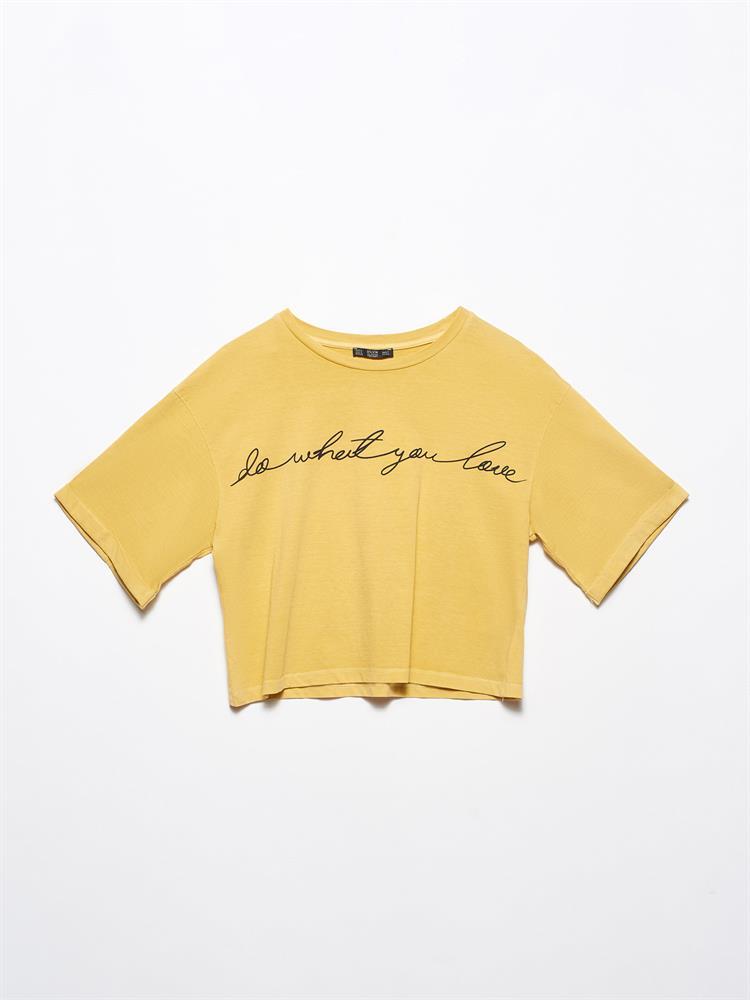 3537 Baskılı Salaş T-Shirt-Sarı