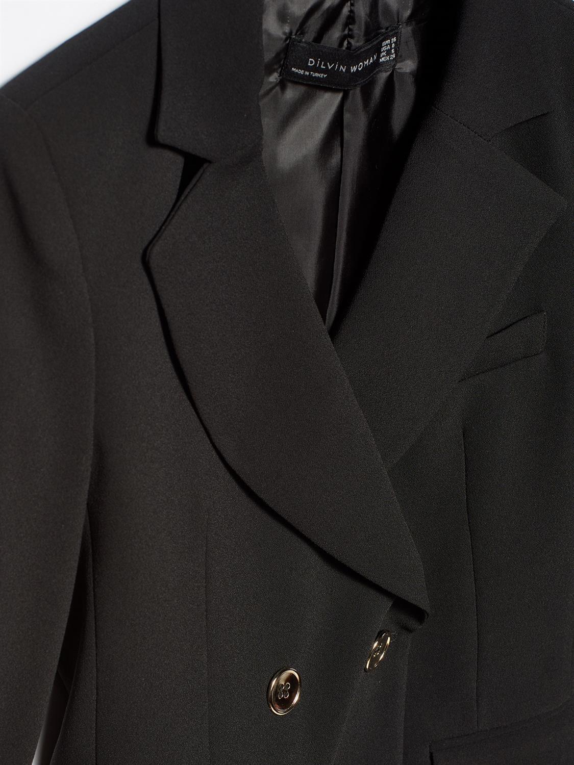 6841 Metal Düğmeli Blazer Ceket-Siyah