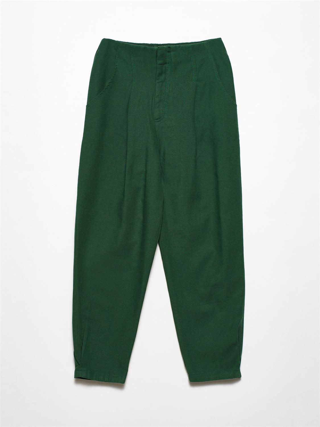 7716 Paçası Pilikaşeli Pantolon-Yeşil
