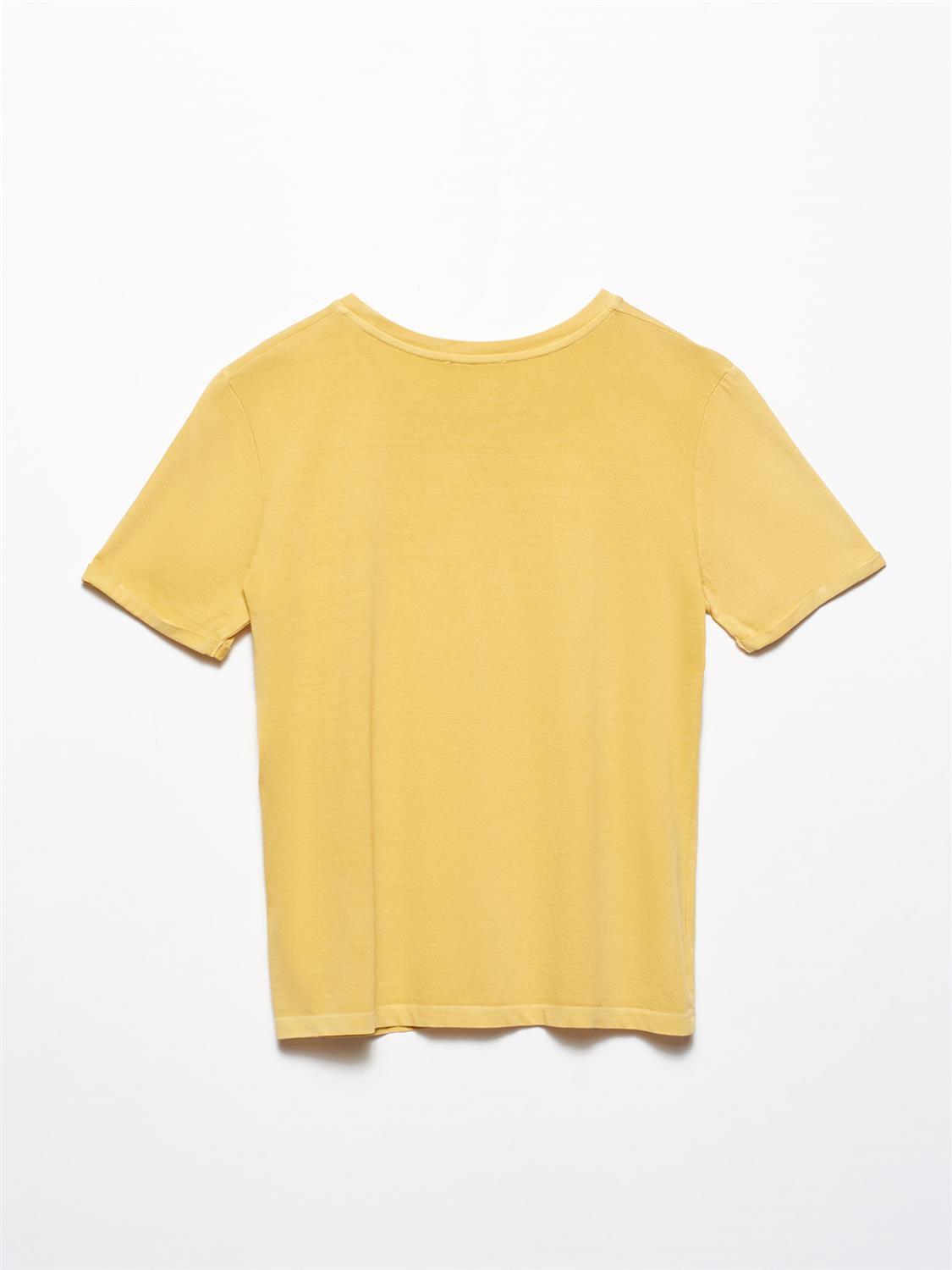 3535 Kol Duble Kıvırmalı Basic T-Shirt-Sarı