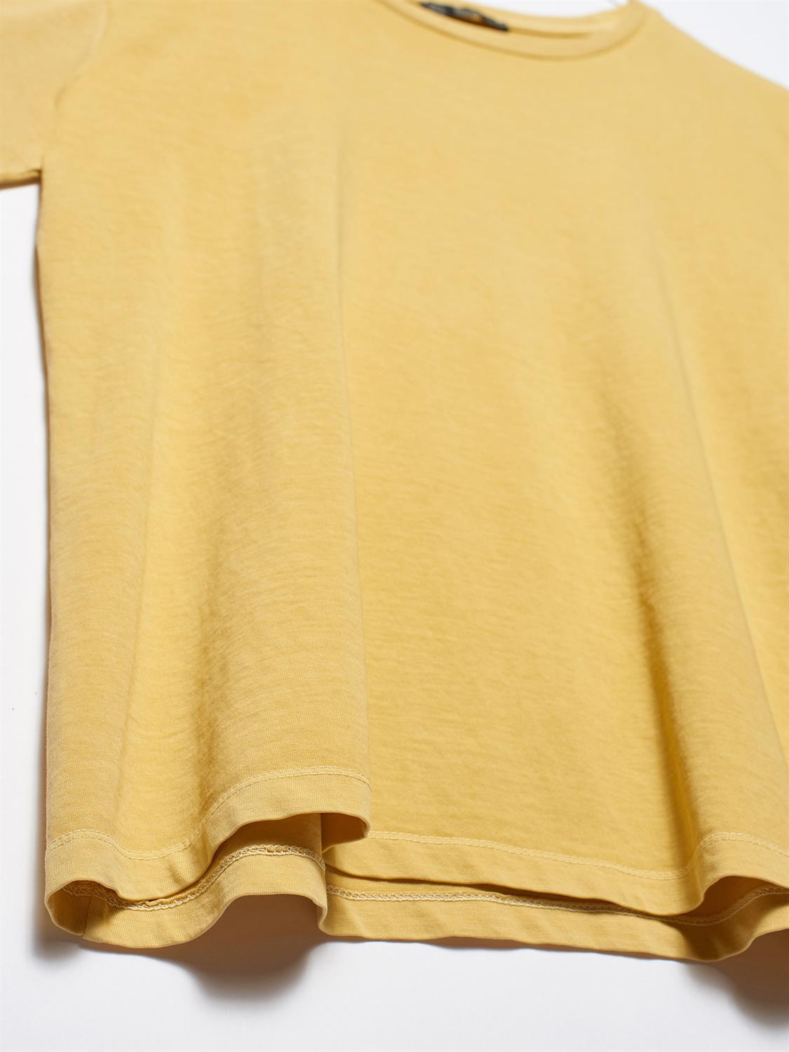 3535 Kol Duble Kıvırmalı Basic T-Shirt-Sarı