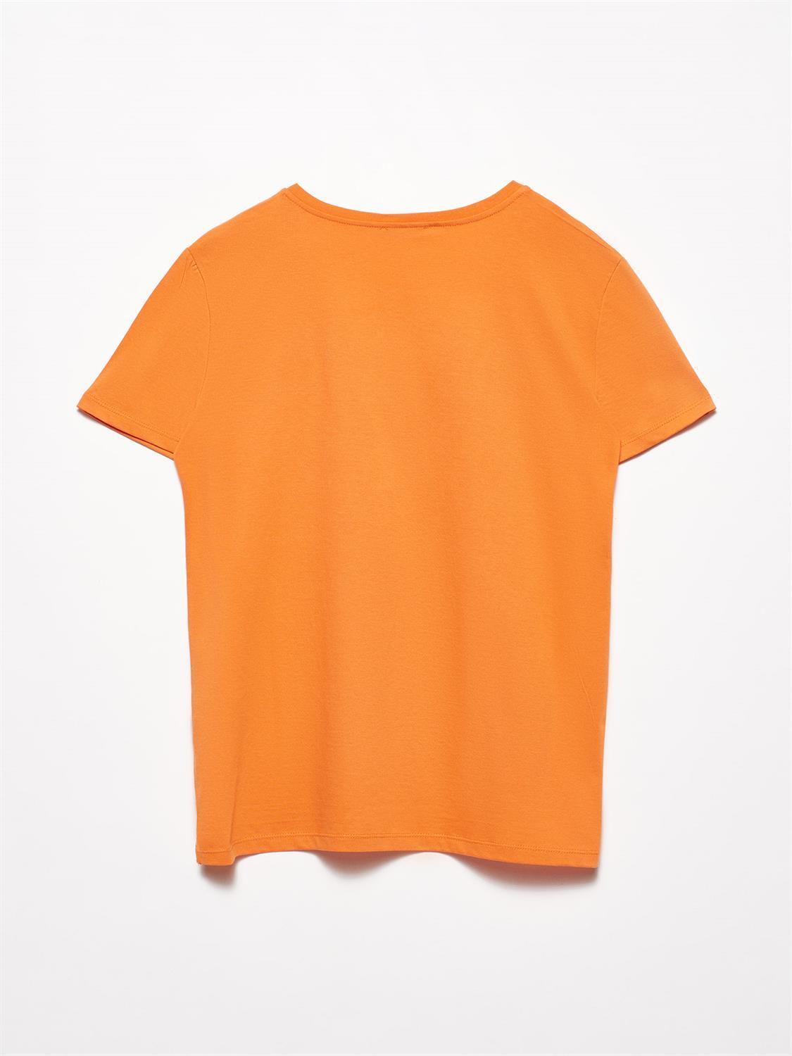 3470 V Yaka Basic T-Shirt-Oranj