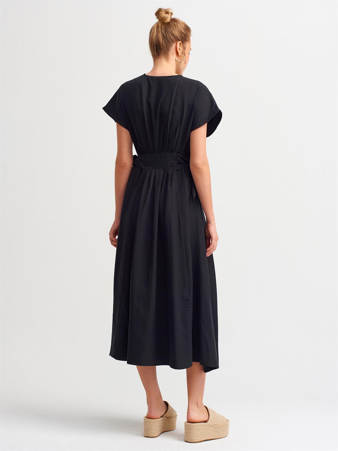 9961 Yandan Bağcıklı Korsajlı Elbise-Siyah
