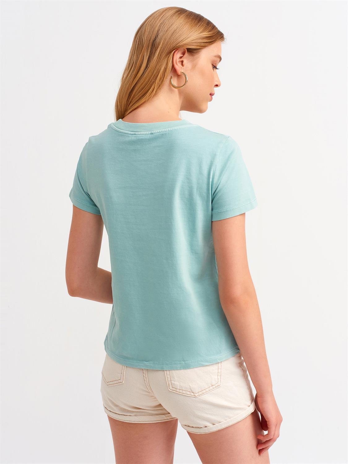 3538 Taş Baskılı Basic T-Shirt-Mint