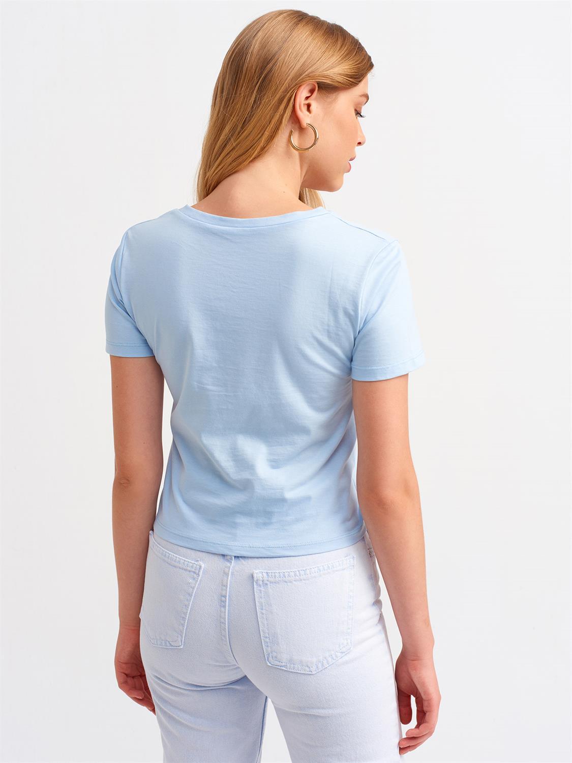 3551 V Yaka Önü Bağcıklı T-Shirt-Bebe Mavi