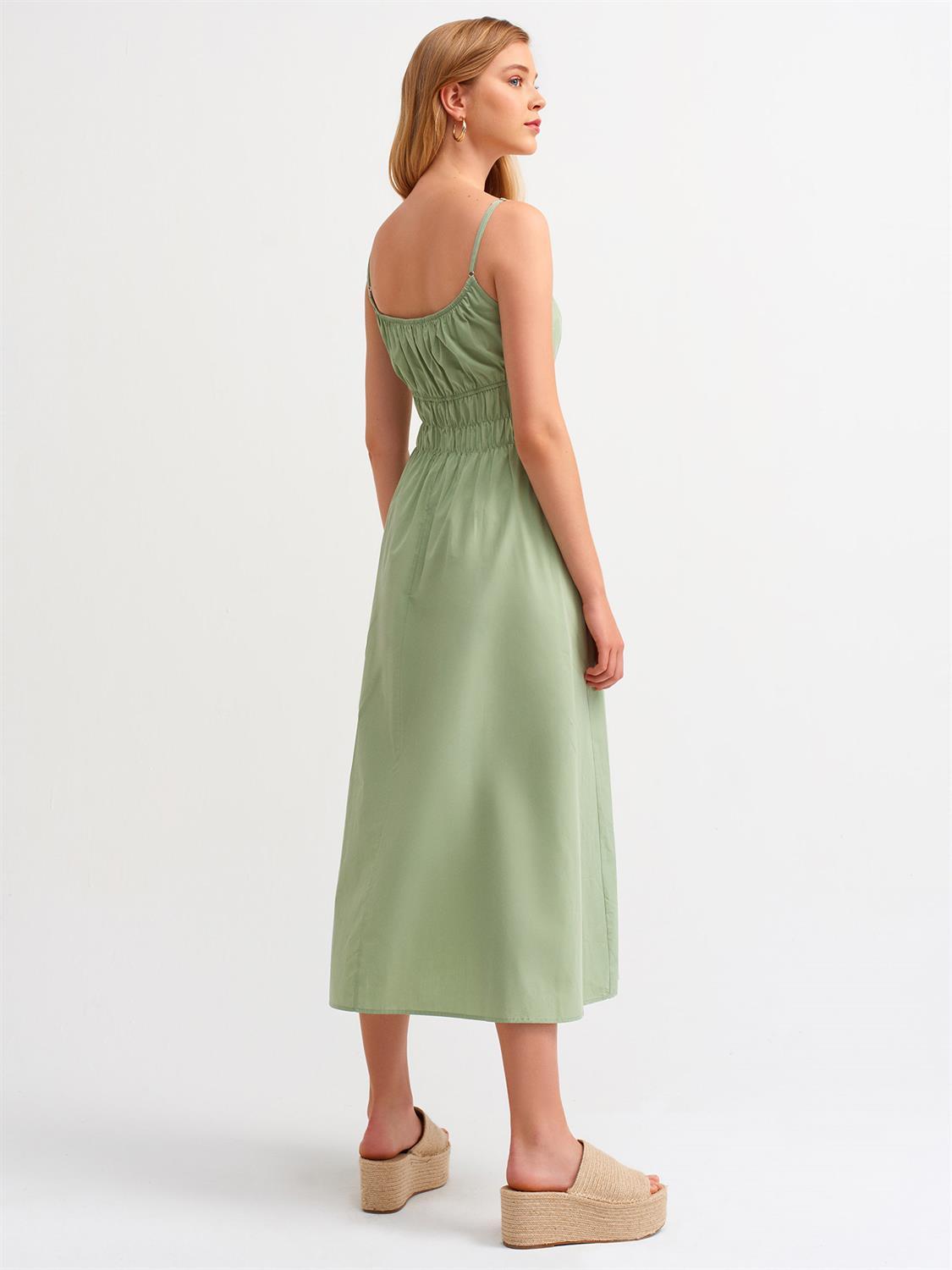 9076 Beli Büzgülü Bağcıklı Elbise-Mint