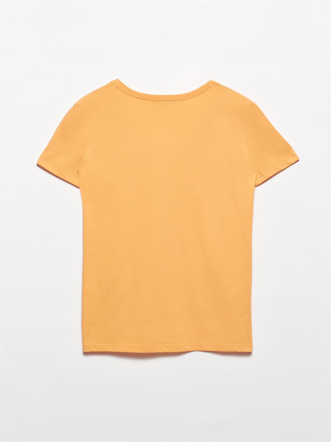 3470 V Yaka Basic T-Shirt-Kavuniçi