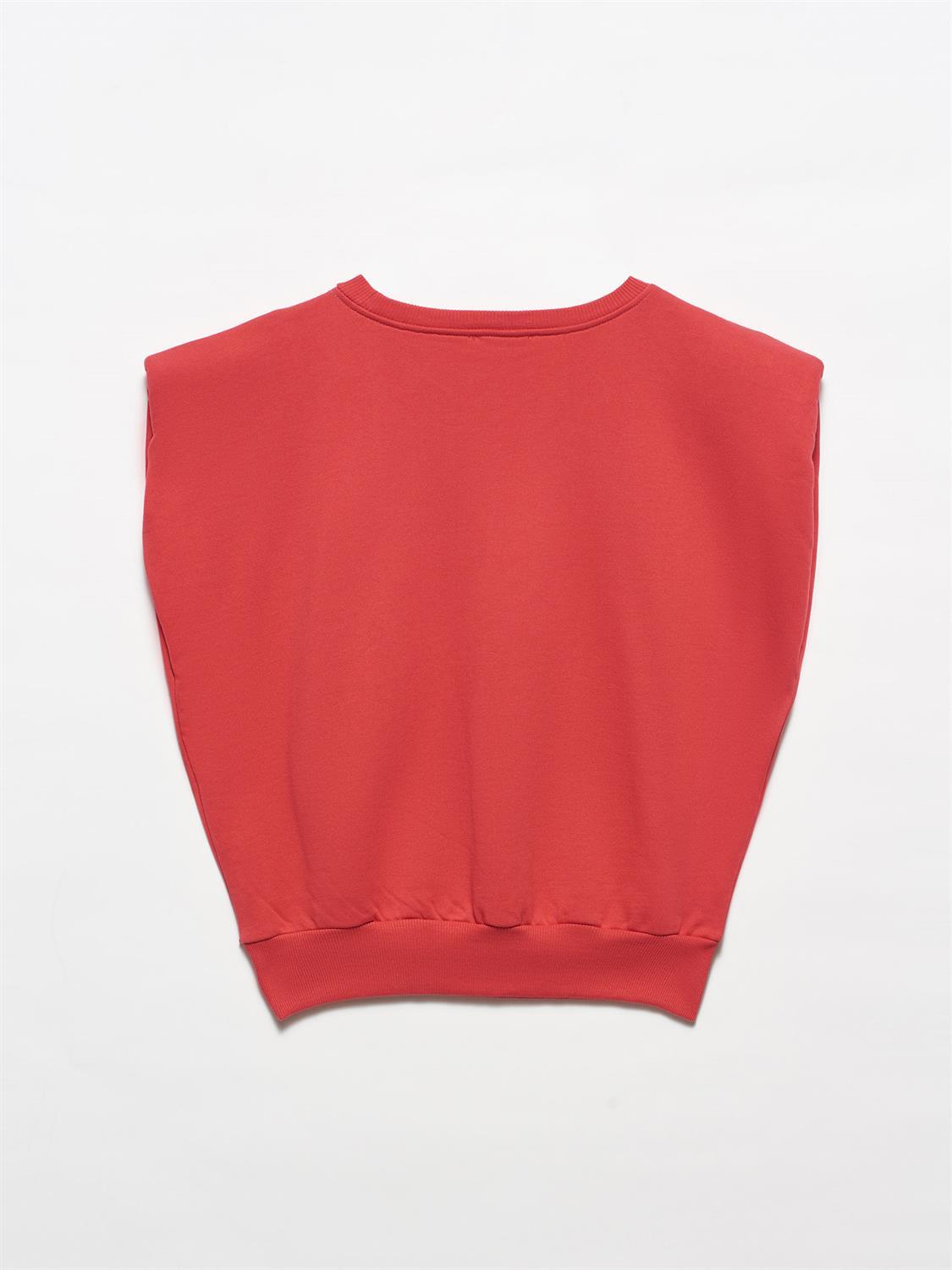 3588 Crop Vatkalı Sweatshirt-Kırmızı