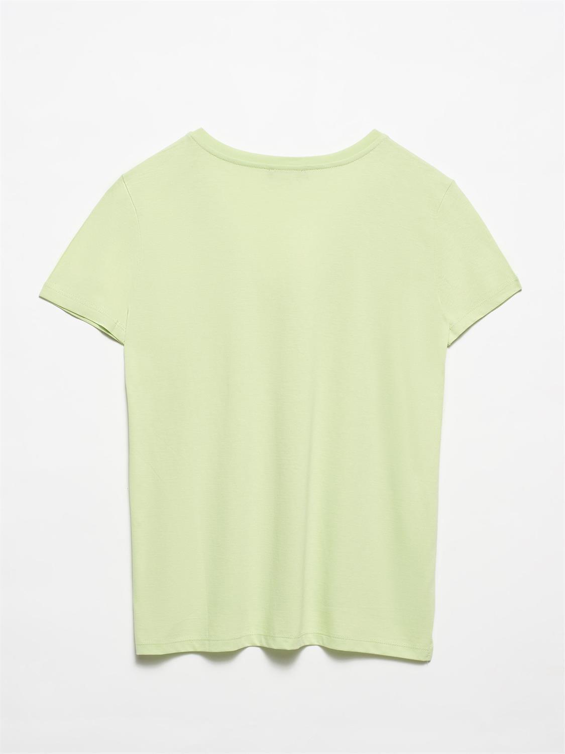 3470 V Yaka Basic T-Shirt-Su Yeşili