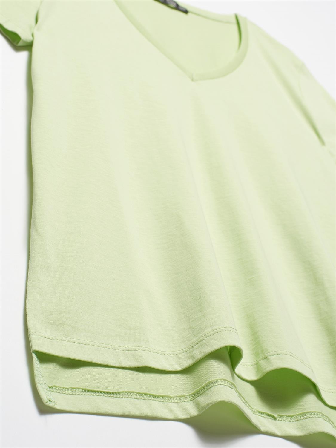 3470 V Yaka Basic T-Shirt-Su Yeşili
