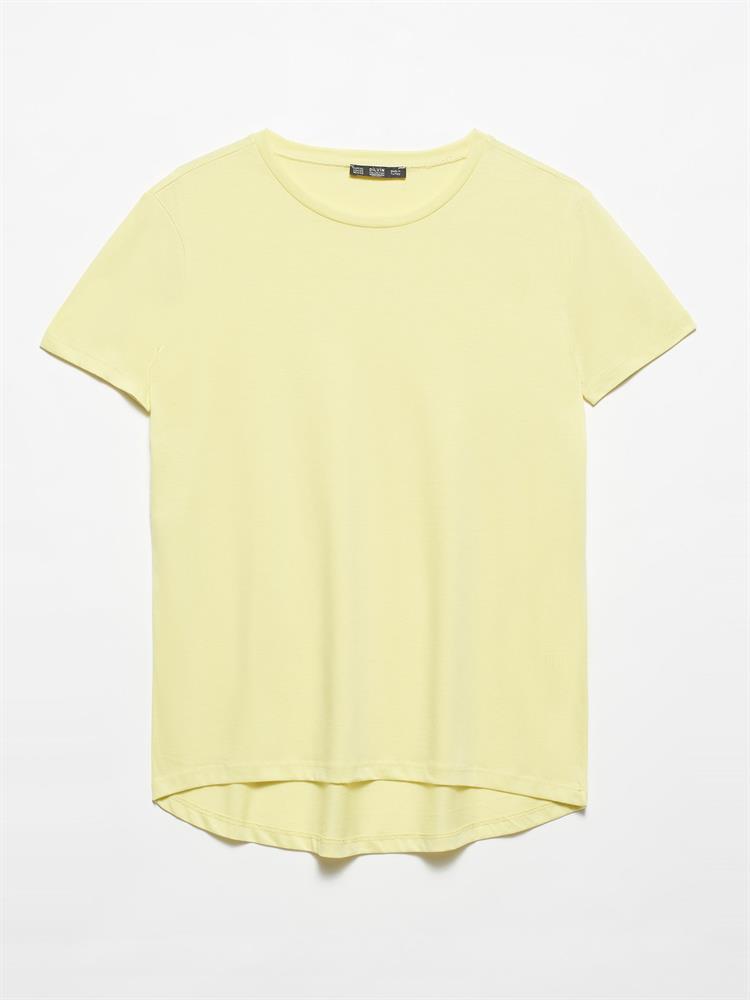3471 Bisiklet Yaka Basic T-Shirt-Açık Sarı
