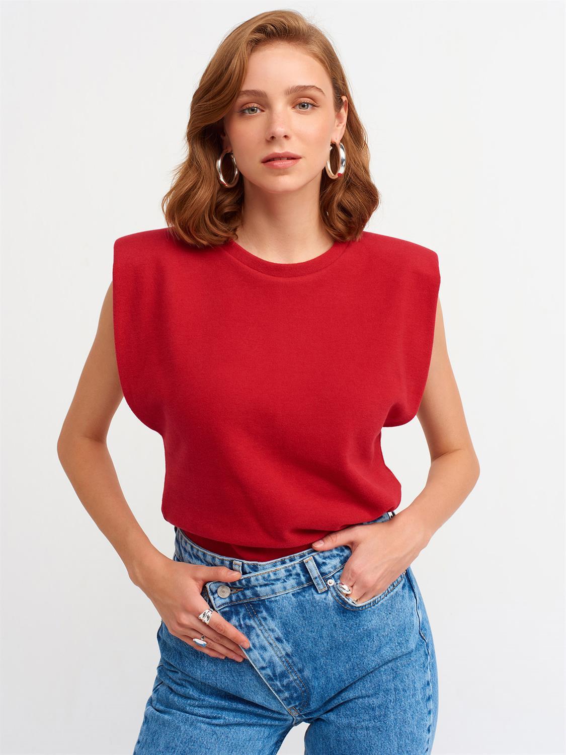 3606 Kolsuz Vatkalı T-Shirt-Kırmızı