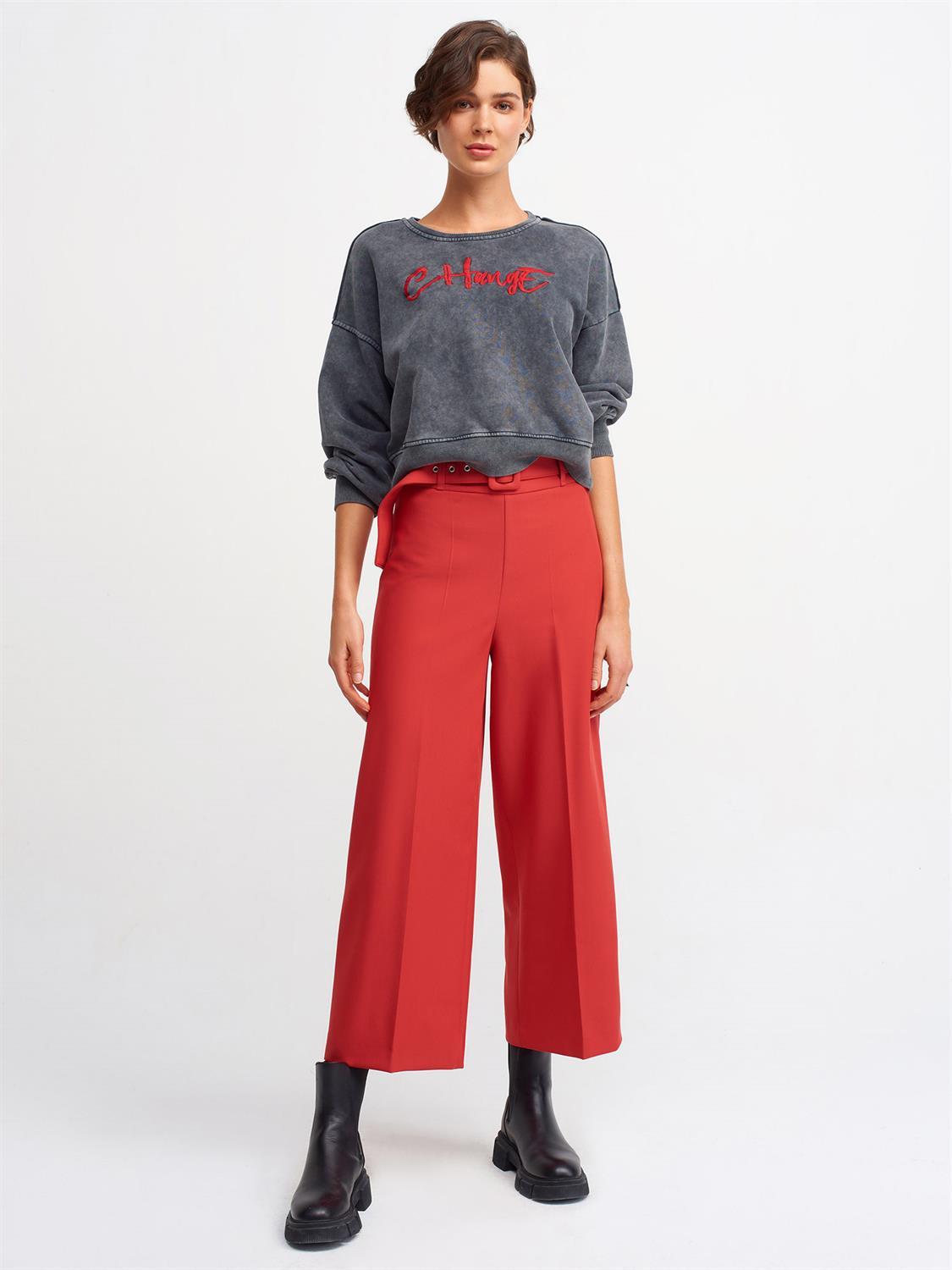 7913 Kemerli Culottes Pantolon-Kırmızı