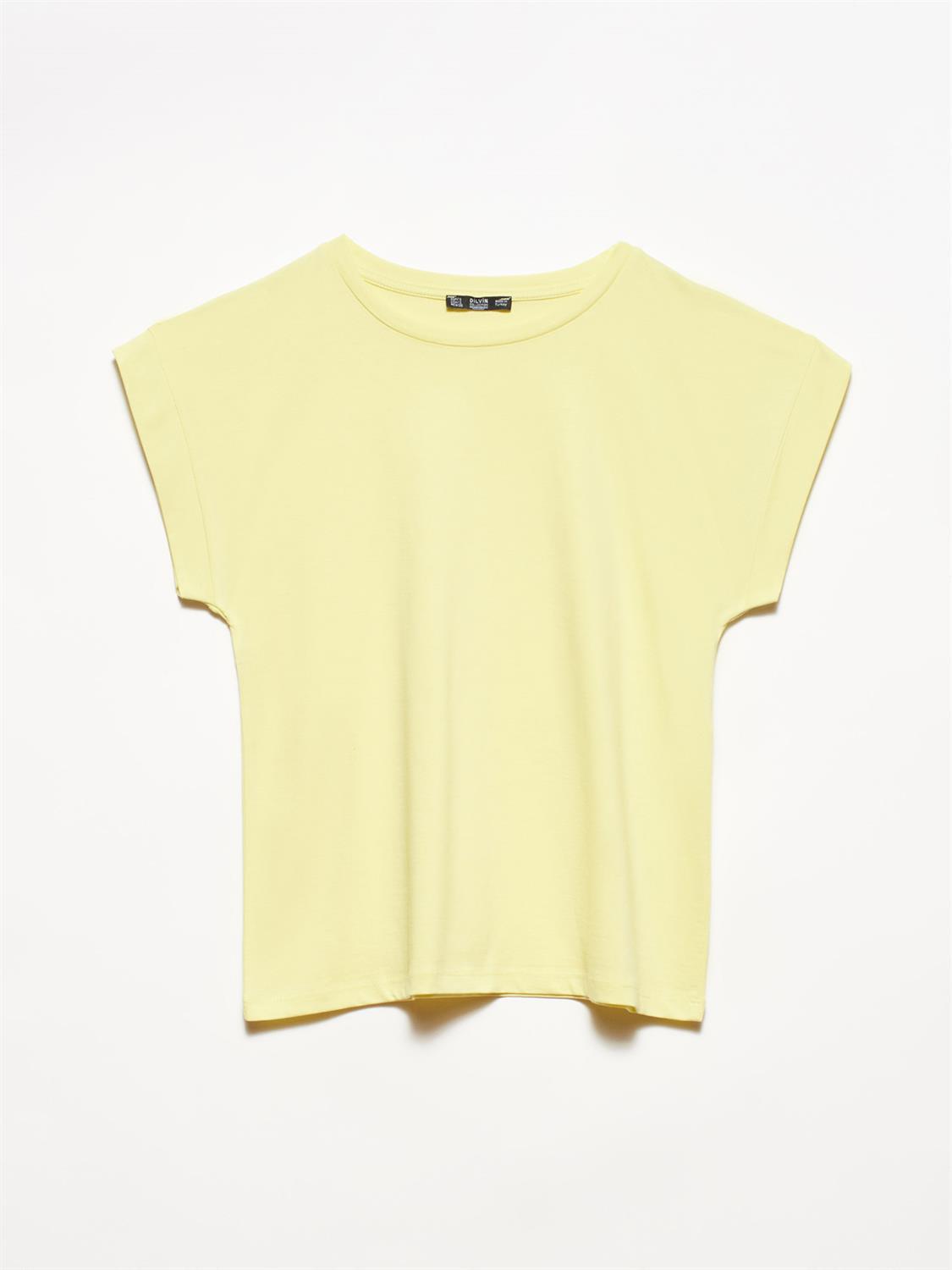 3504 Bisiklet Yaka Penye T-Shirt-Açık Sarı