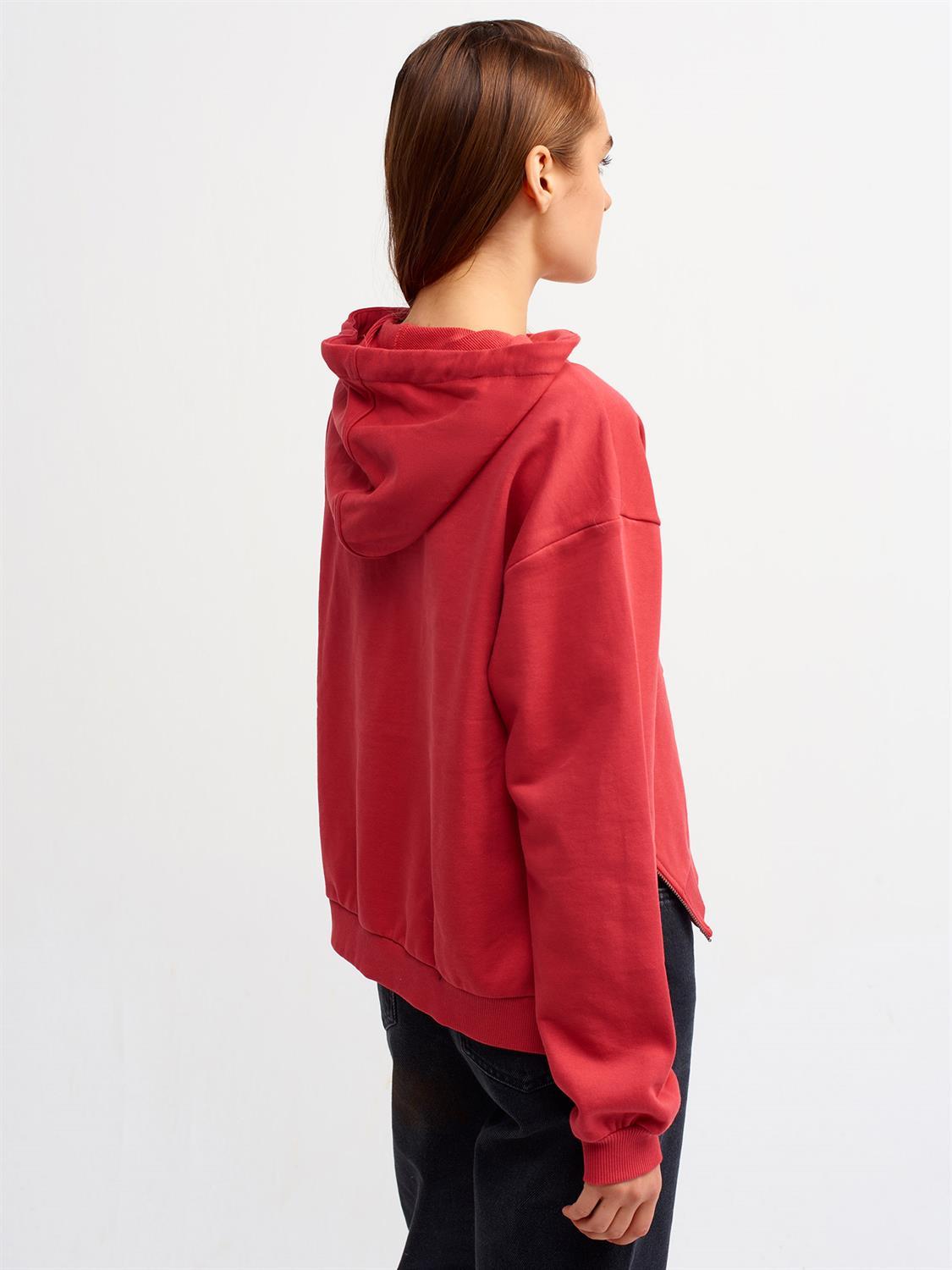 3633 Fermuar Detaylı Sweatshirt-Kırmızı